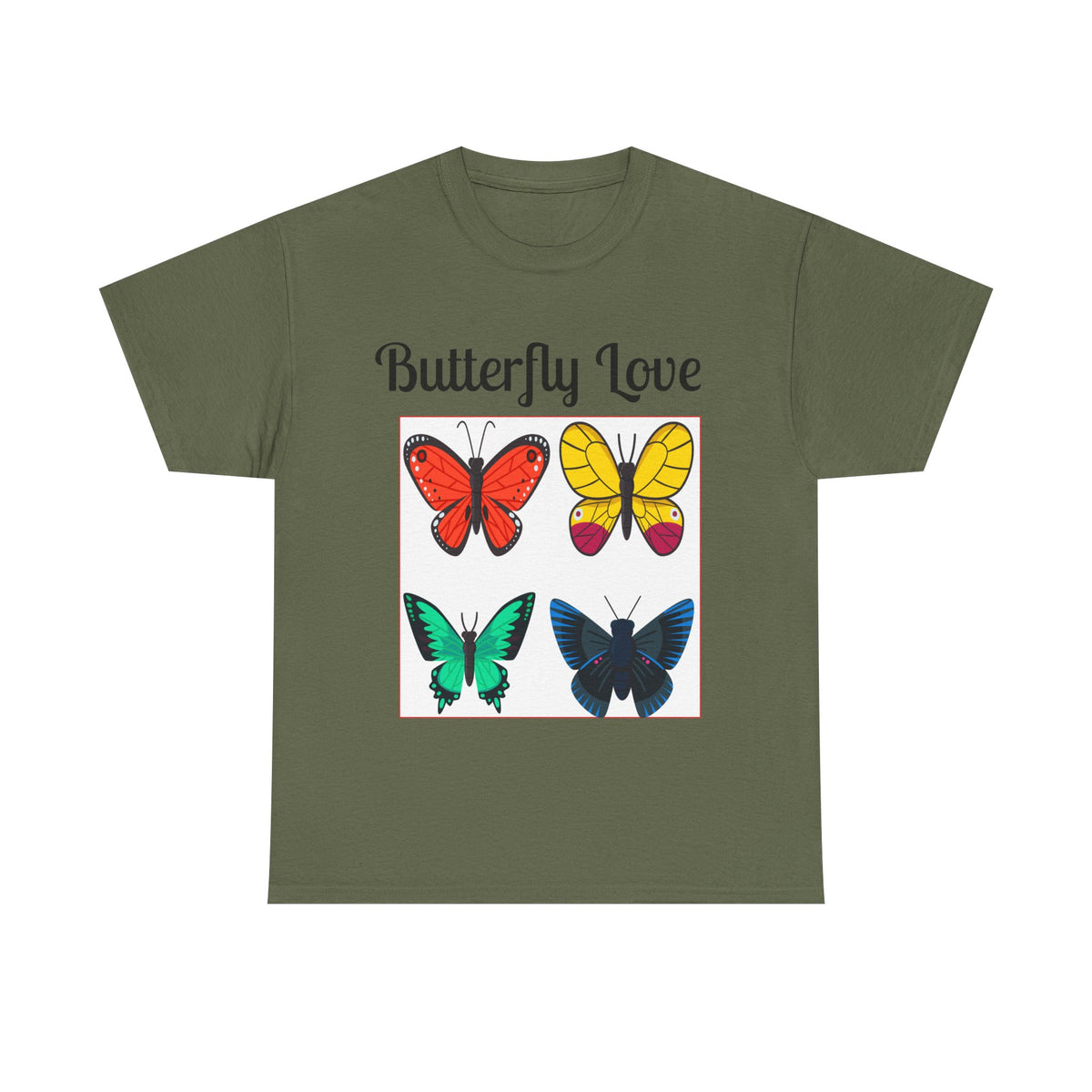 Customizable Butterfly Love T-Shirt — Colorful Four-Butterfly Graphic Tee