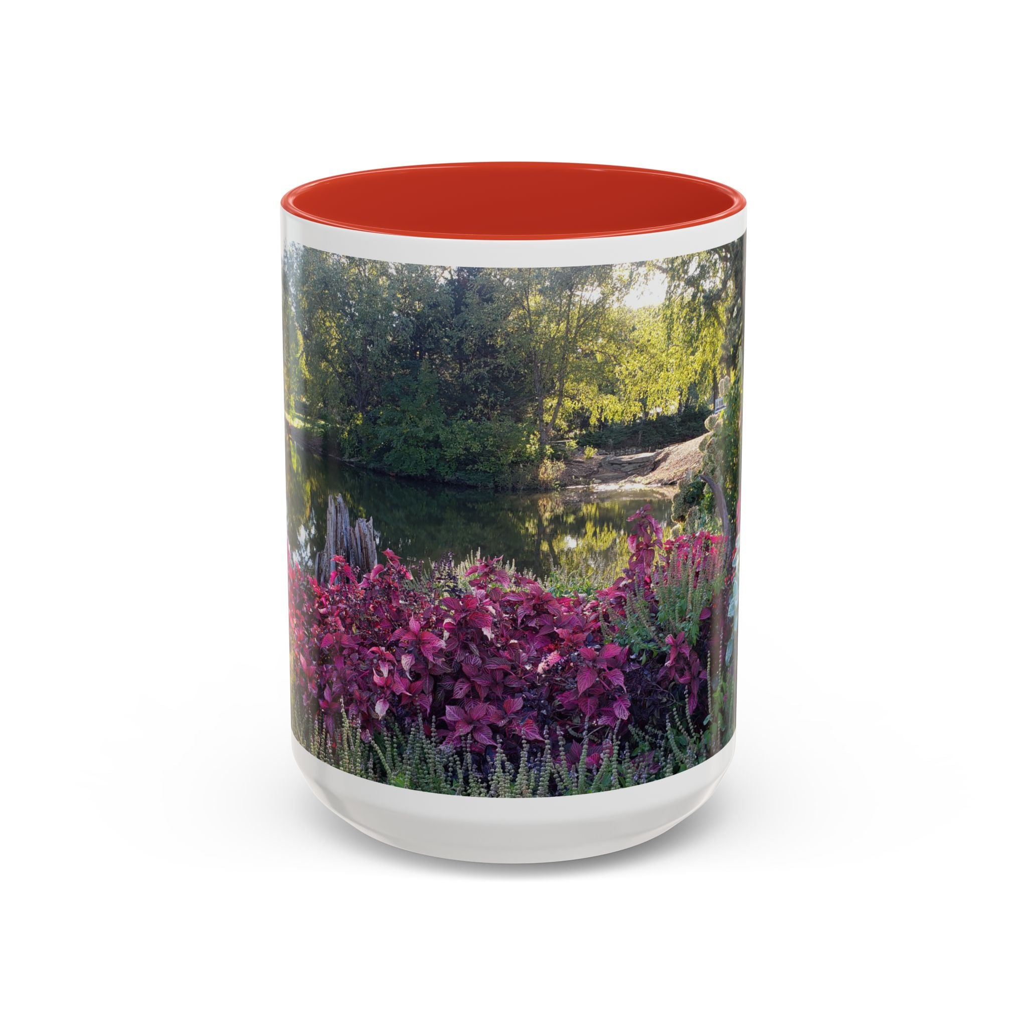 Garden Pond Accent Coffee Mug – Scenic Floral Landscape 11/15oz