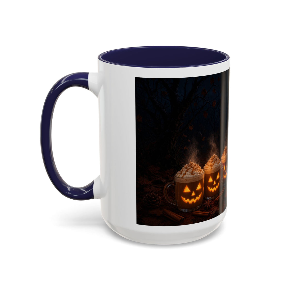 Halloween Black Cat Coffee Mug with Pumpkin Spice Jack-o’-Lanterns – Spooky Autumn Night Accent Mug