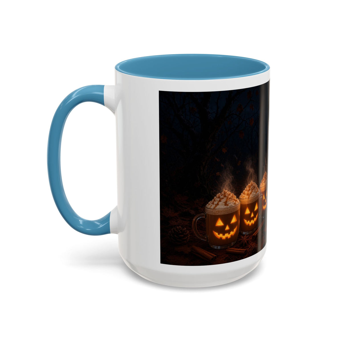 Halloween Black Cat Coffee Mug with Pumpkin Spice Jack-o’-Lanterns – Spooky Autumn Night Accent Mug