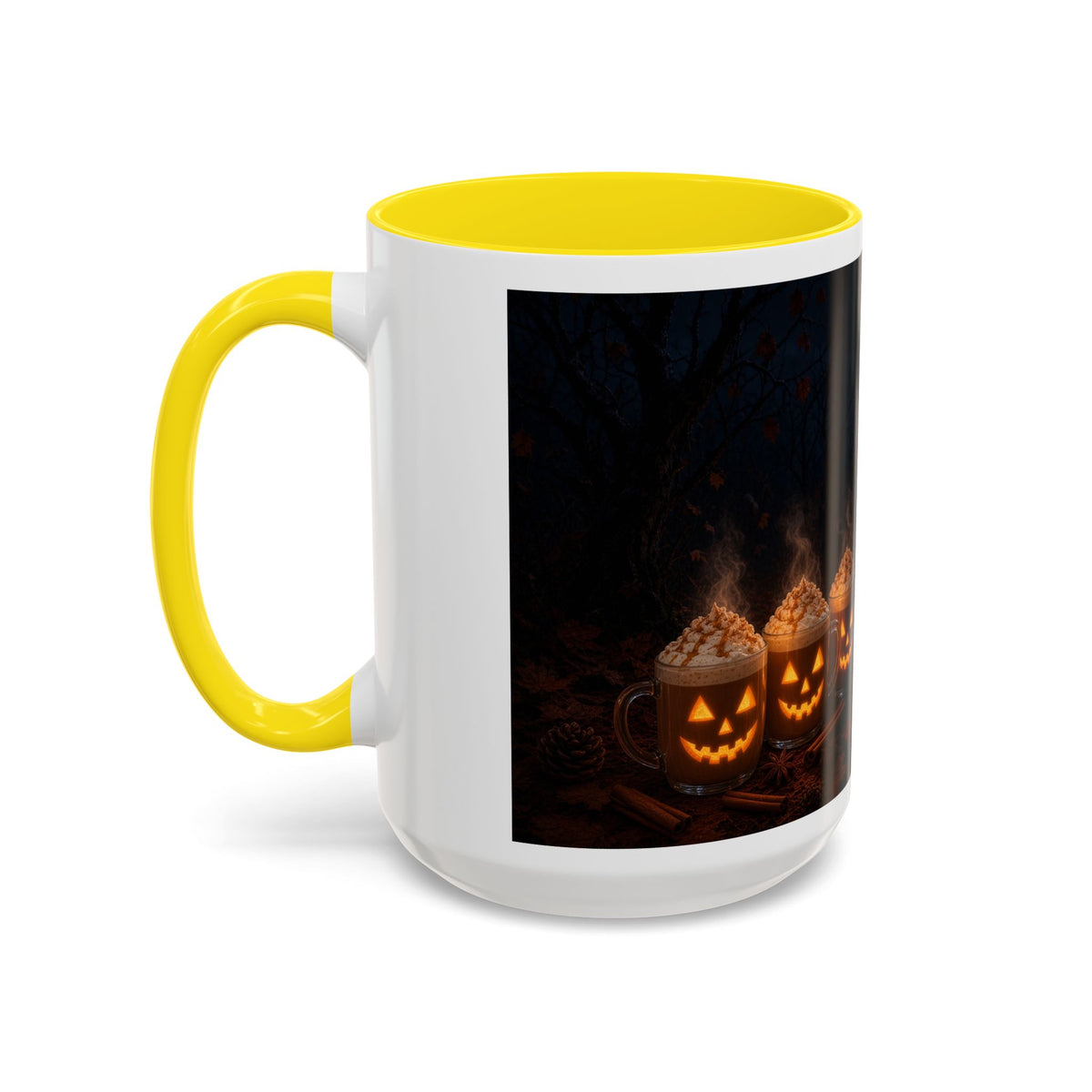 Halloween Black Cat Coffee Mug with Pumpkin Spice Jack-o’-Lanterns – Spooky Autumn Night Accent Mug