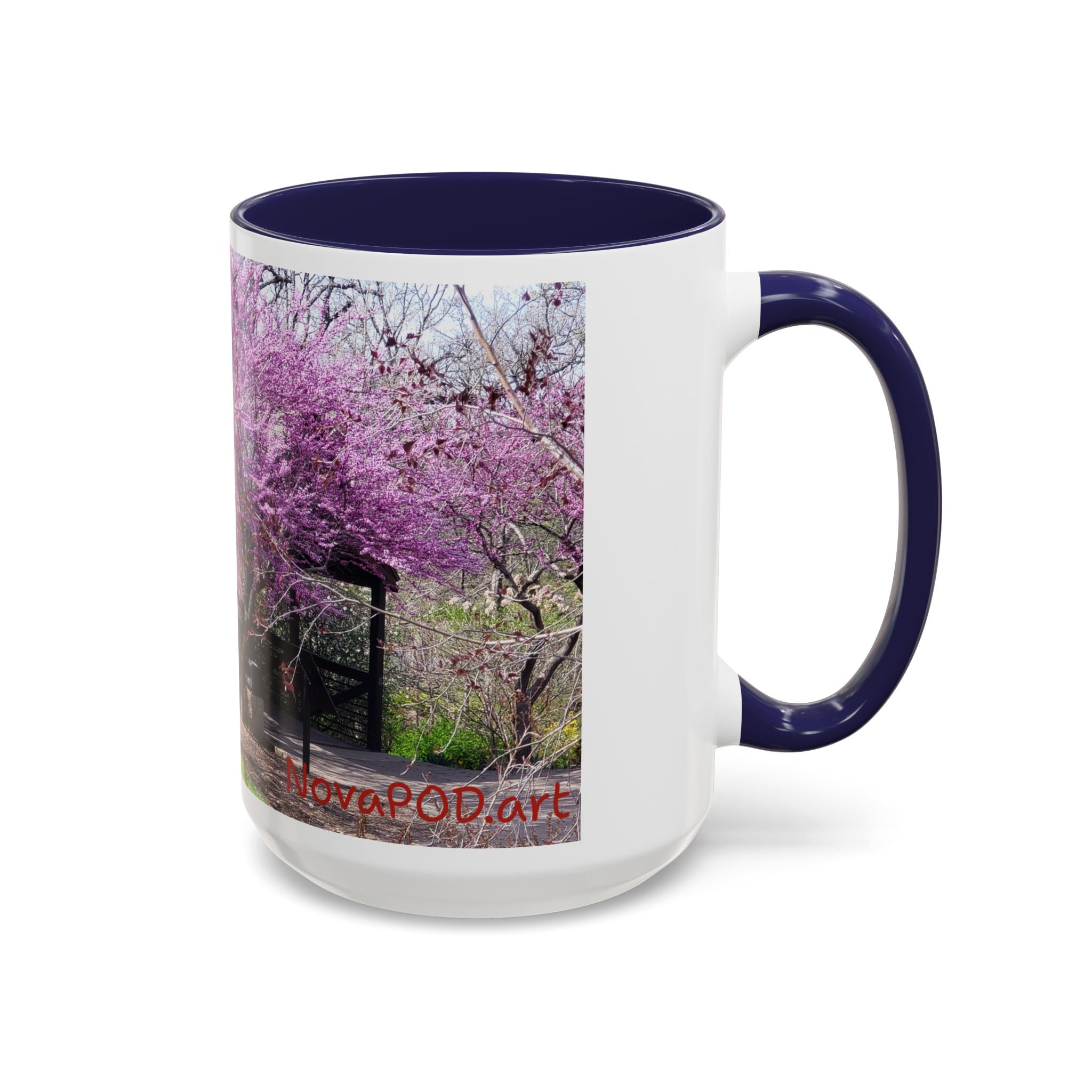 Spring Blossom Accent Coffee Mug – Pink Redbud Trees Photo Design (11/15 oz)