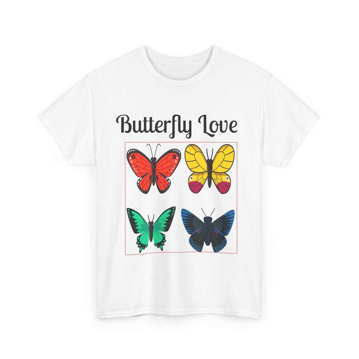 Customizable Butterfly Love T-Shirt — Colorful Four-Butterfly Graphic Tee