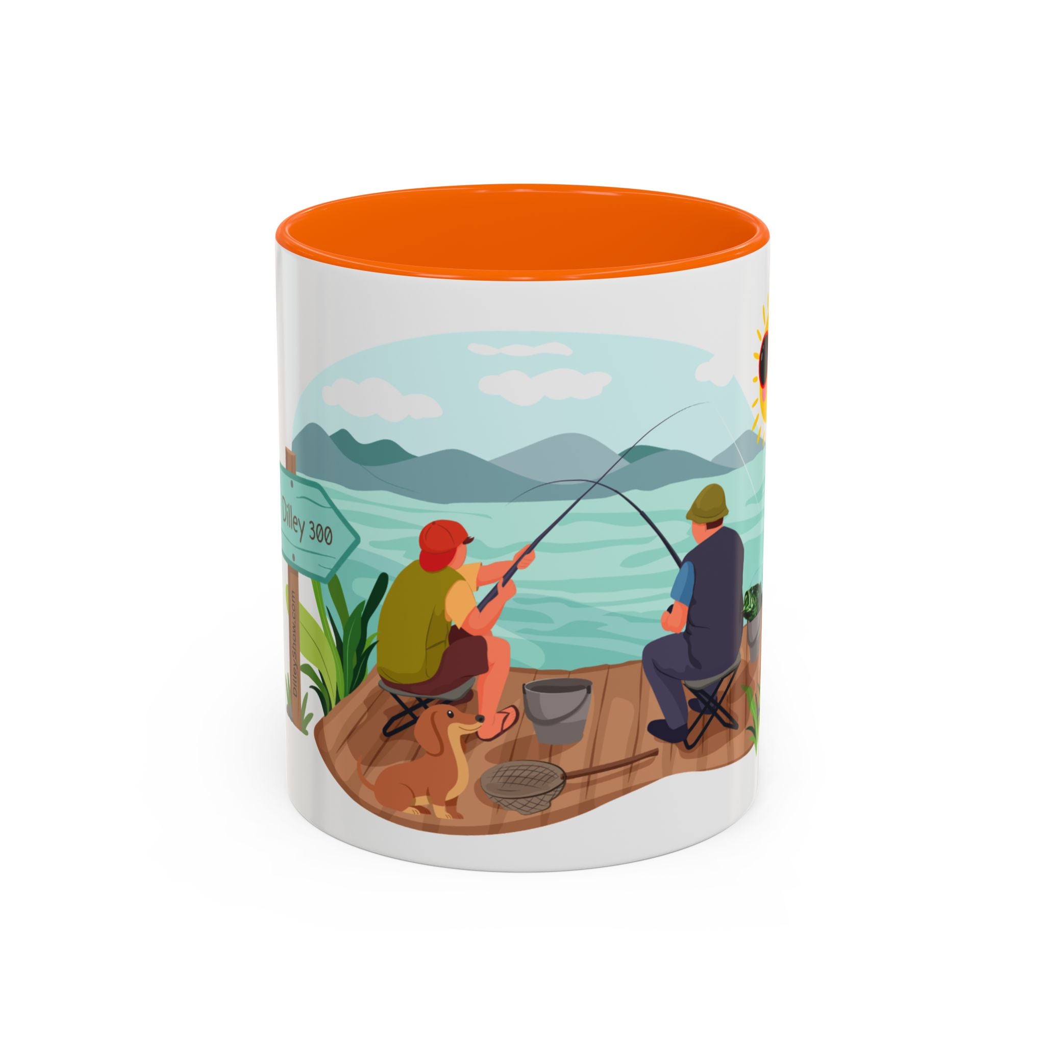 Dilley 300 Fishing Friends Coffee Mug — Cute Sunny Lake Scene Accent Mug (11/15 oz)