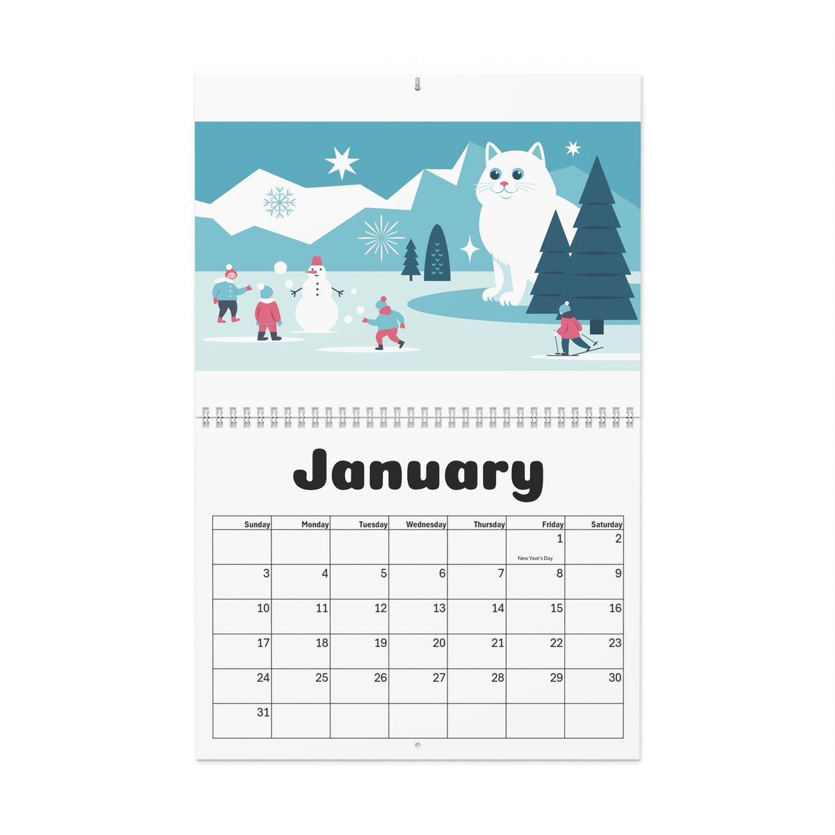 Cat Wall Calendar — Cute Seasonal Cat Illustrations