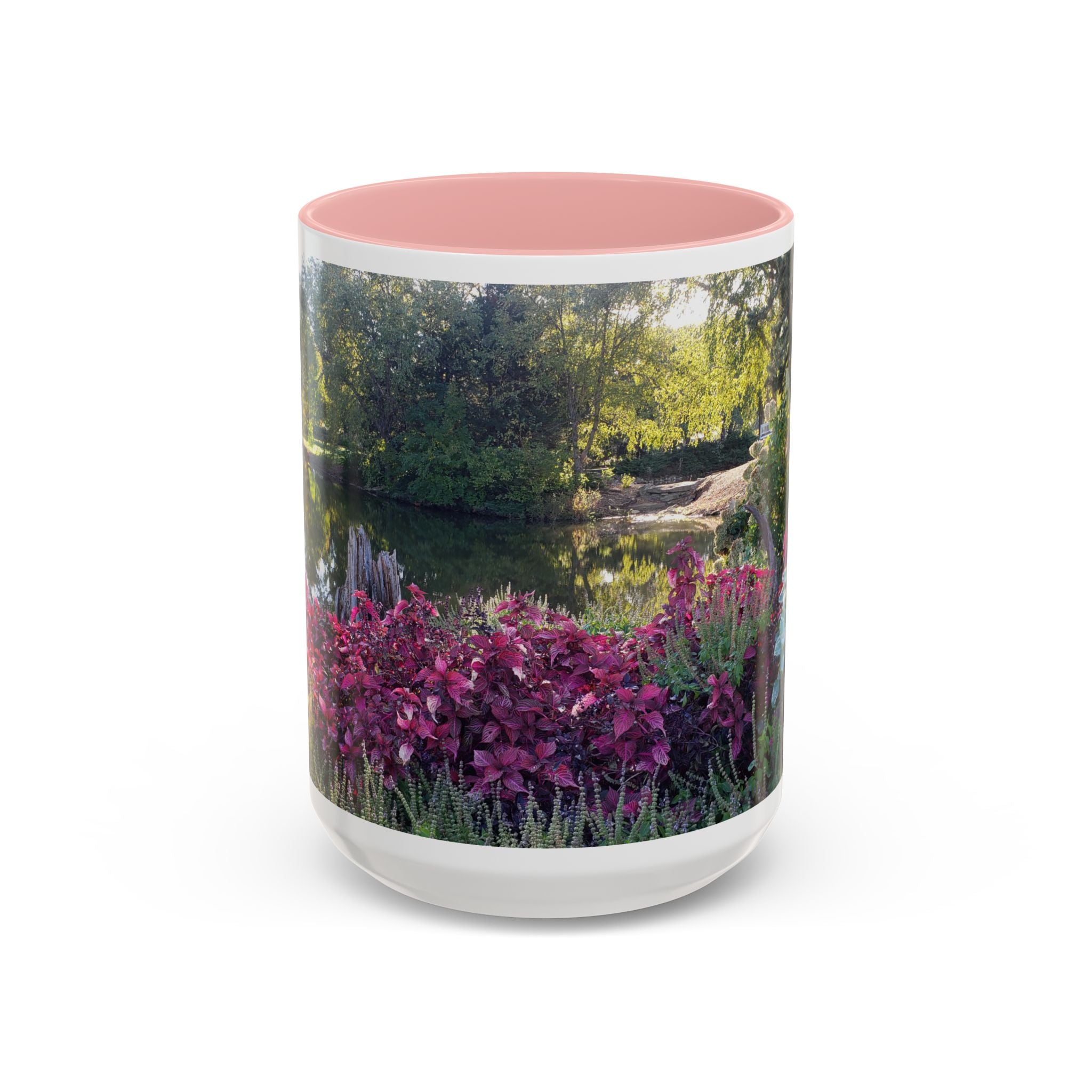 Garden Pond Accent Coffee Mug – Scenic Floral Landscape 11/15oz