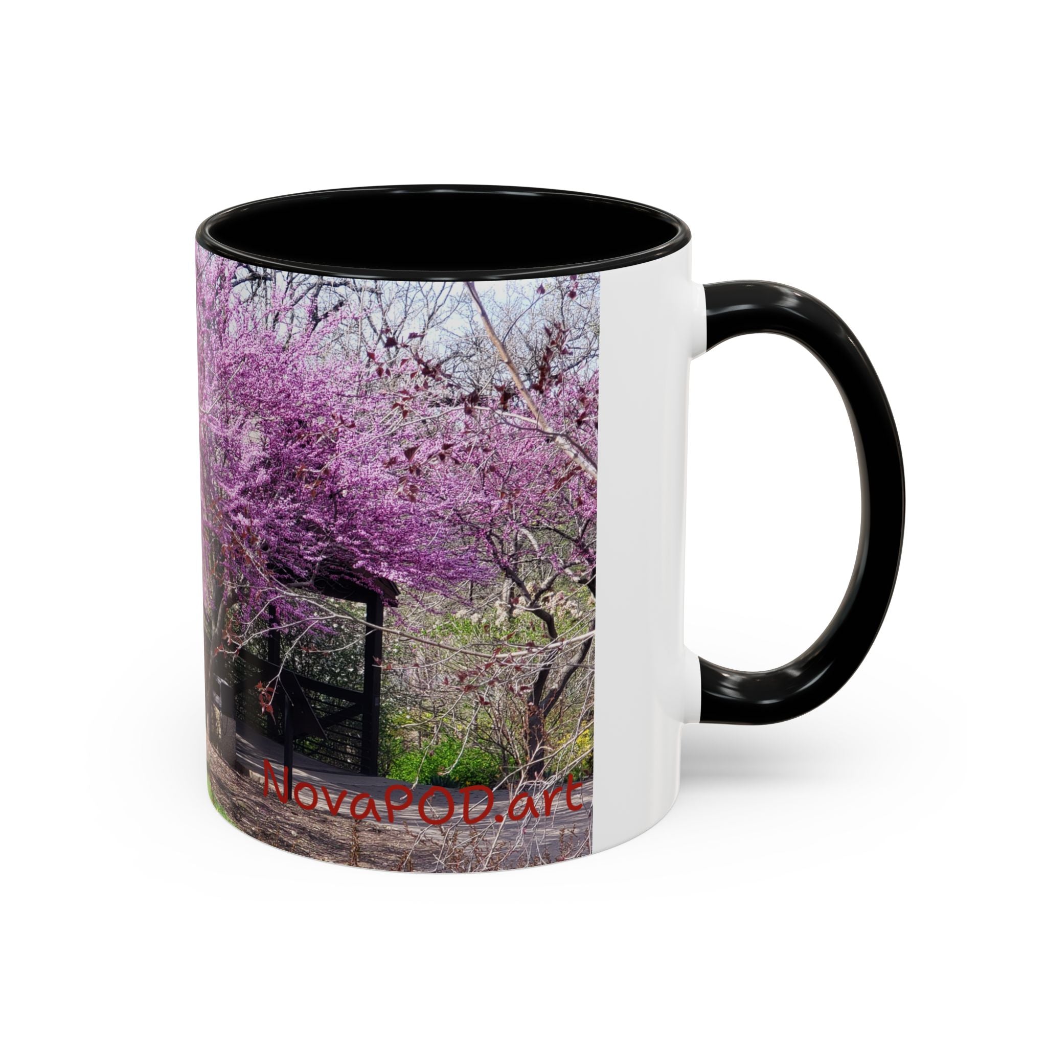 Spring Blossom Accent Coffee Mug – Pink Redbud Trees Photo Design (11/15 oz)