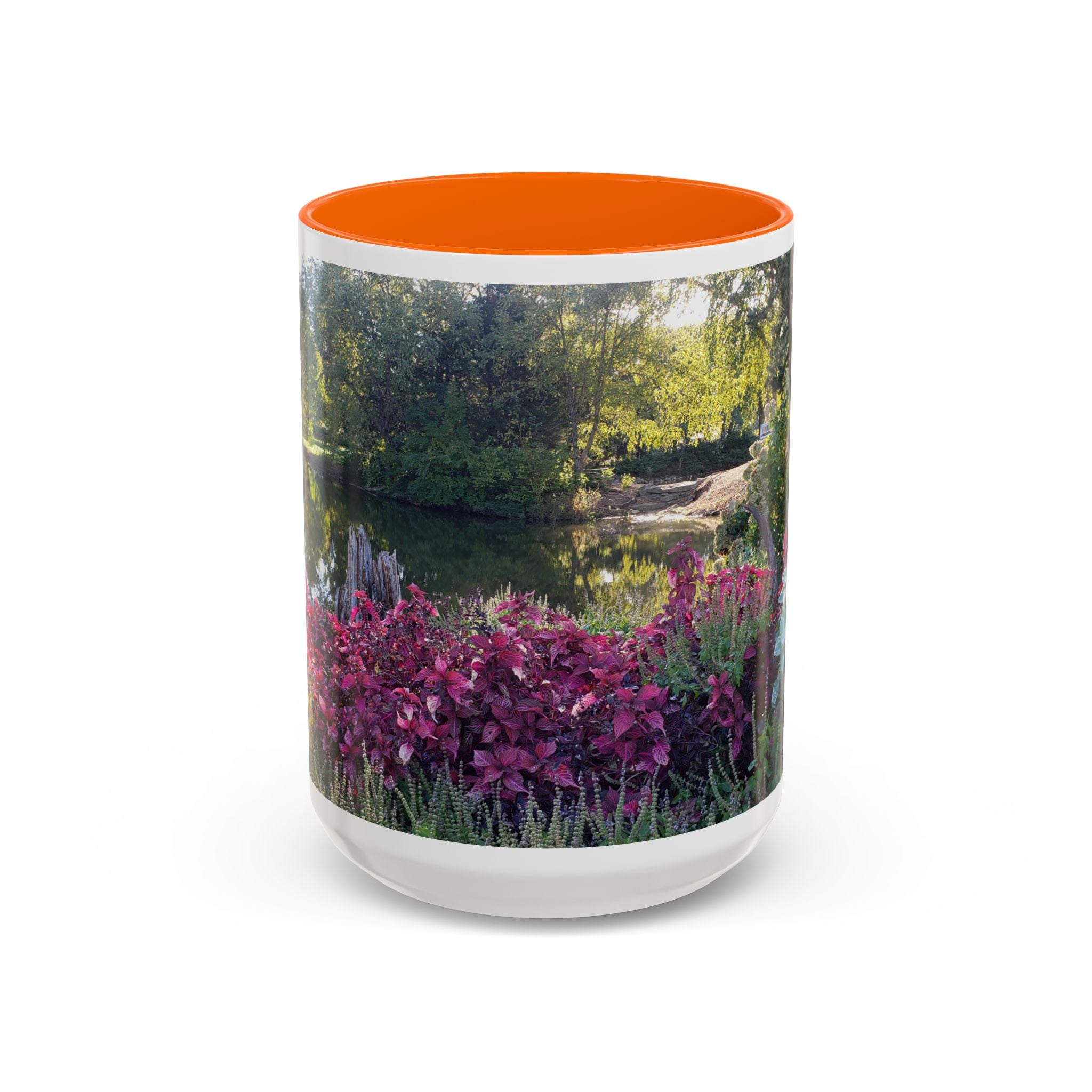 Garden Pond Accent Coffee Mug – Scenic Floral Landscape 11/15oz