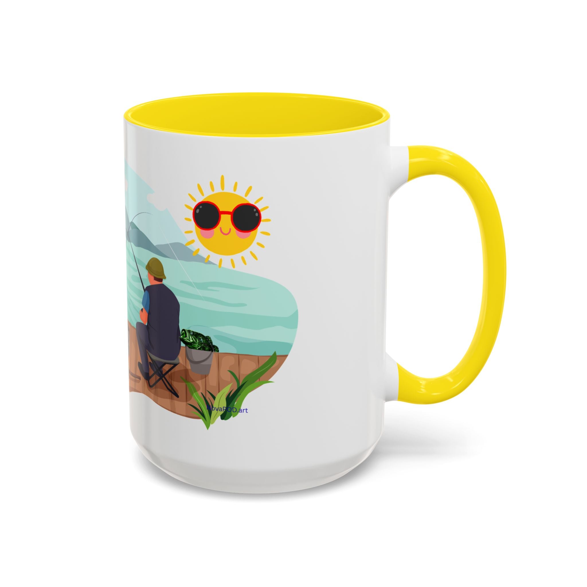 Dilley 300 Fishing Friends Coffee Mug — Cute Sunny Lake Scene Accent Mug (11/15 oz)