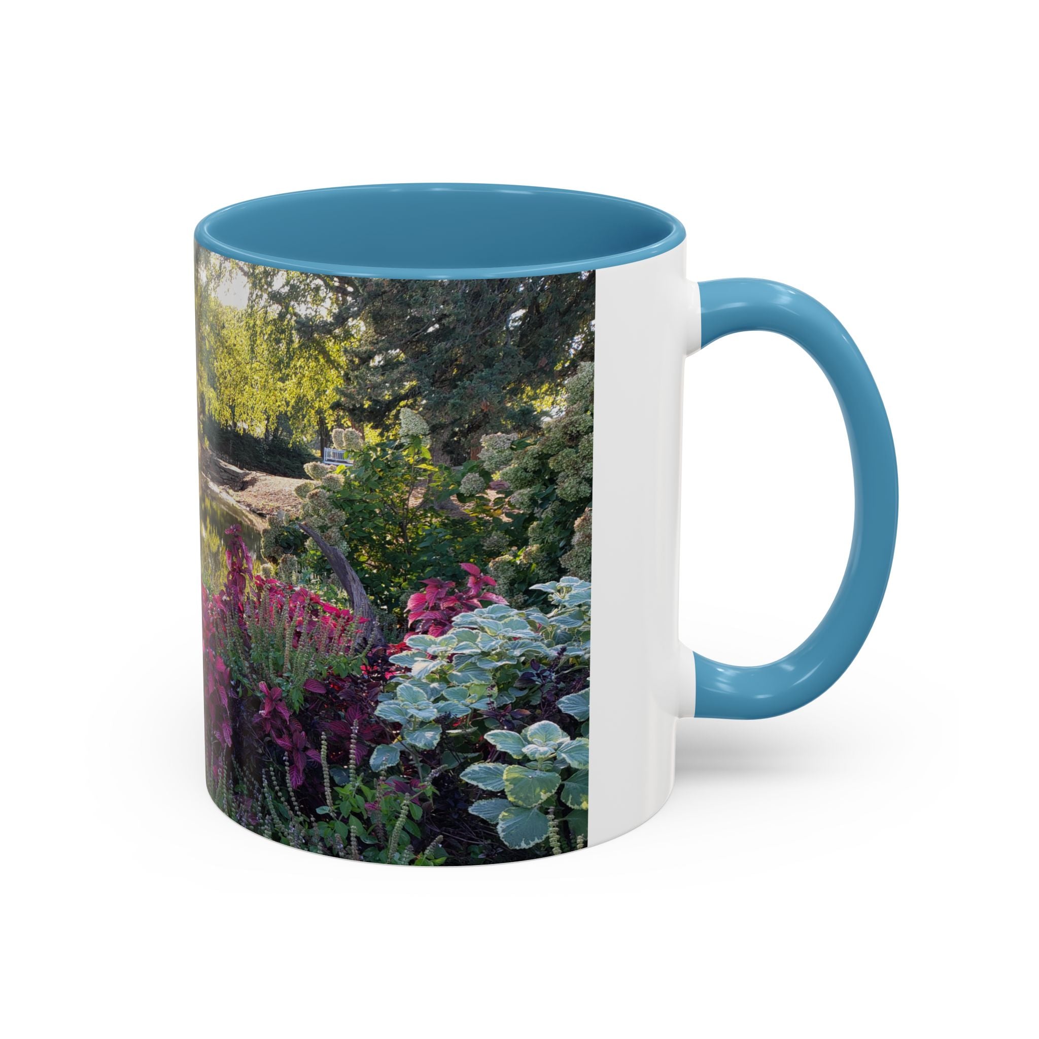 Garden Pond Accent Coffee Mug – Scenic Floral Landscape 11/15oz