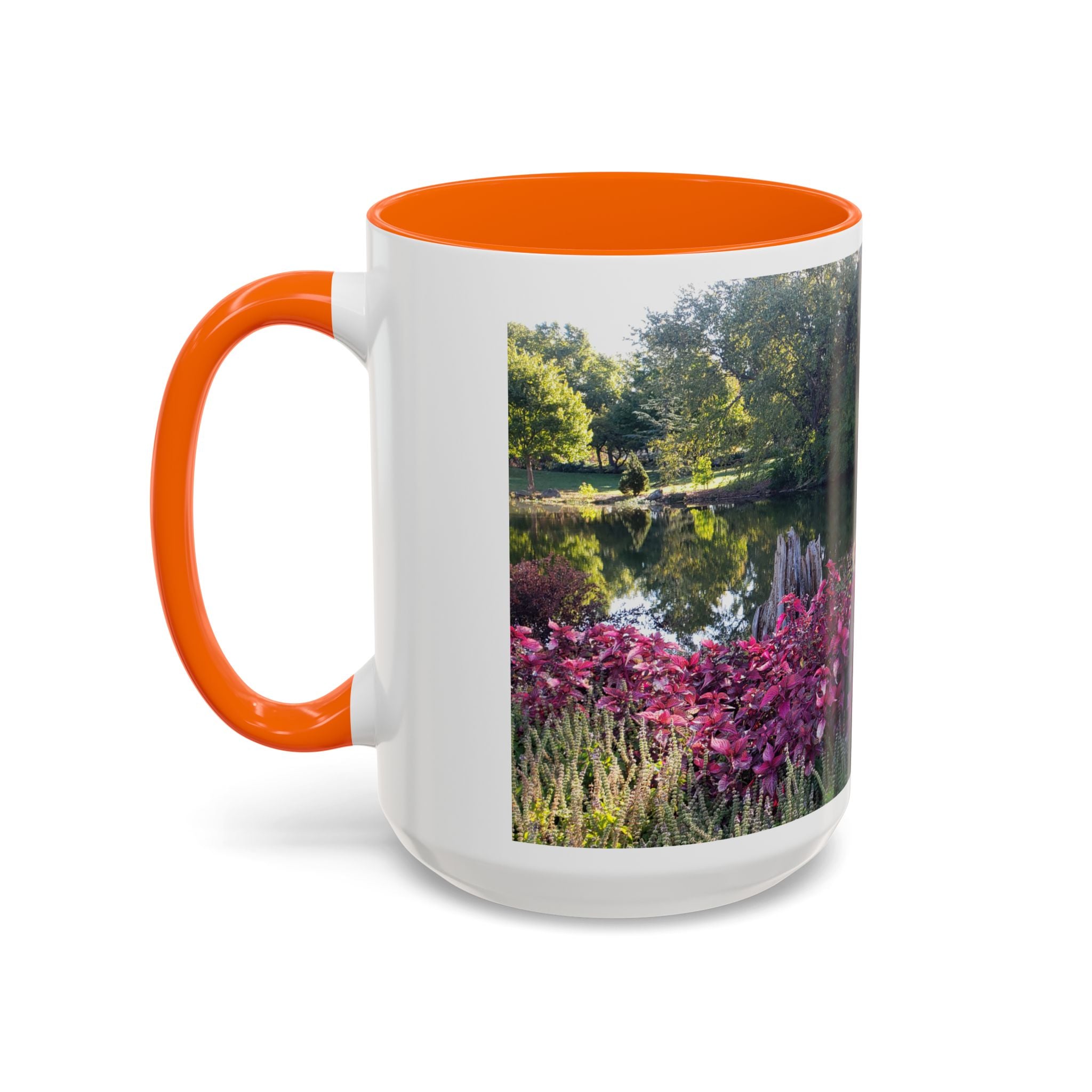 Garden Pond Accent Coffee Mug – Scenic Floral Landscape 11/15oz