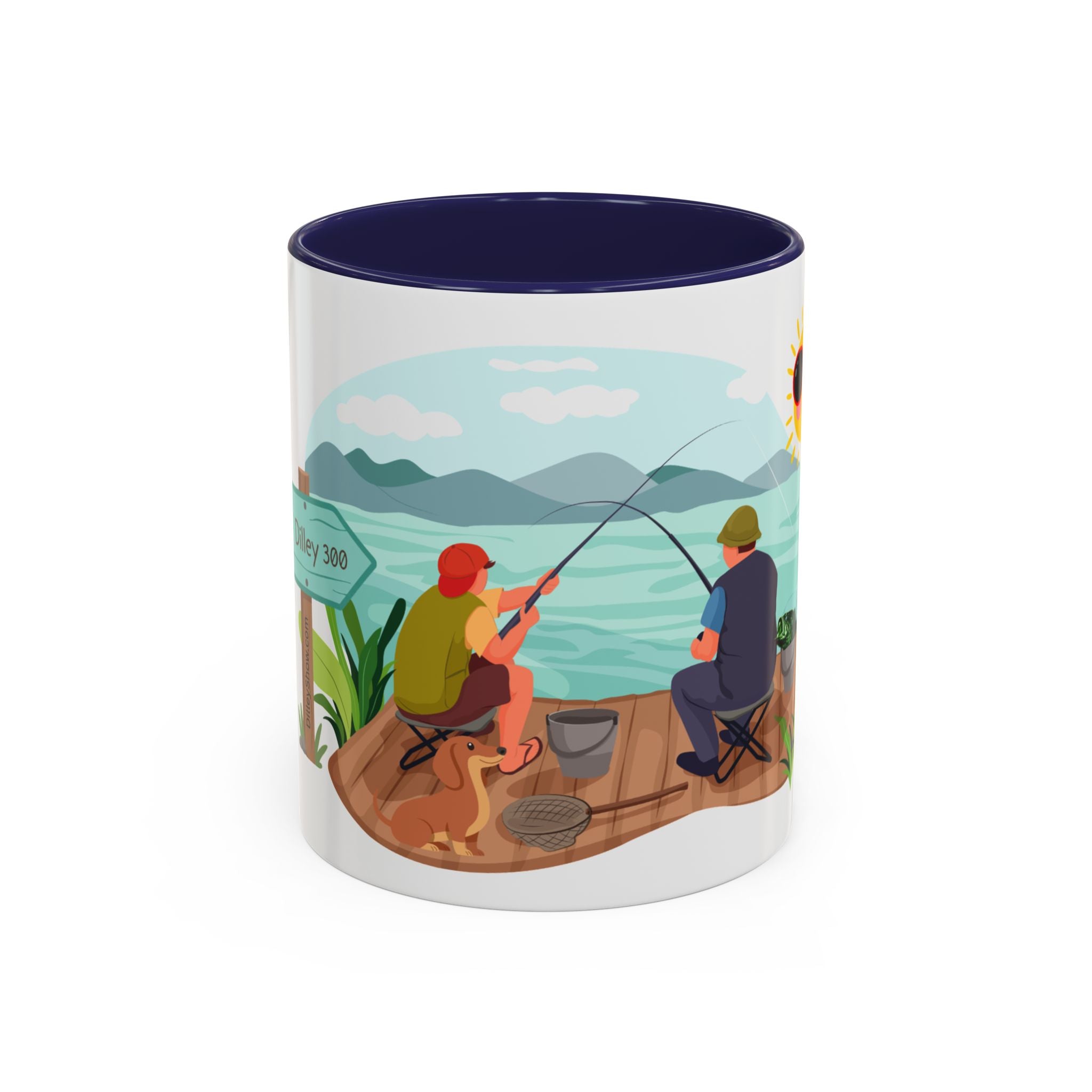 Dilley 300 Fishing Friends Coffee Mug — Cute Sunny Lake Scene Accent Mug (11/15 oz)