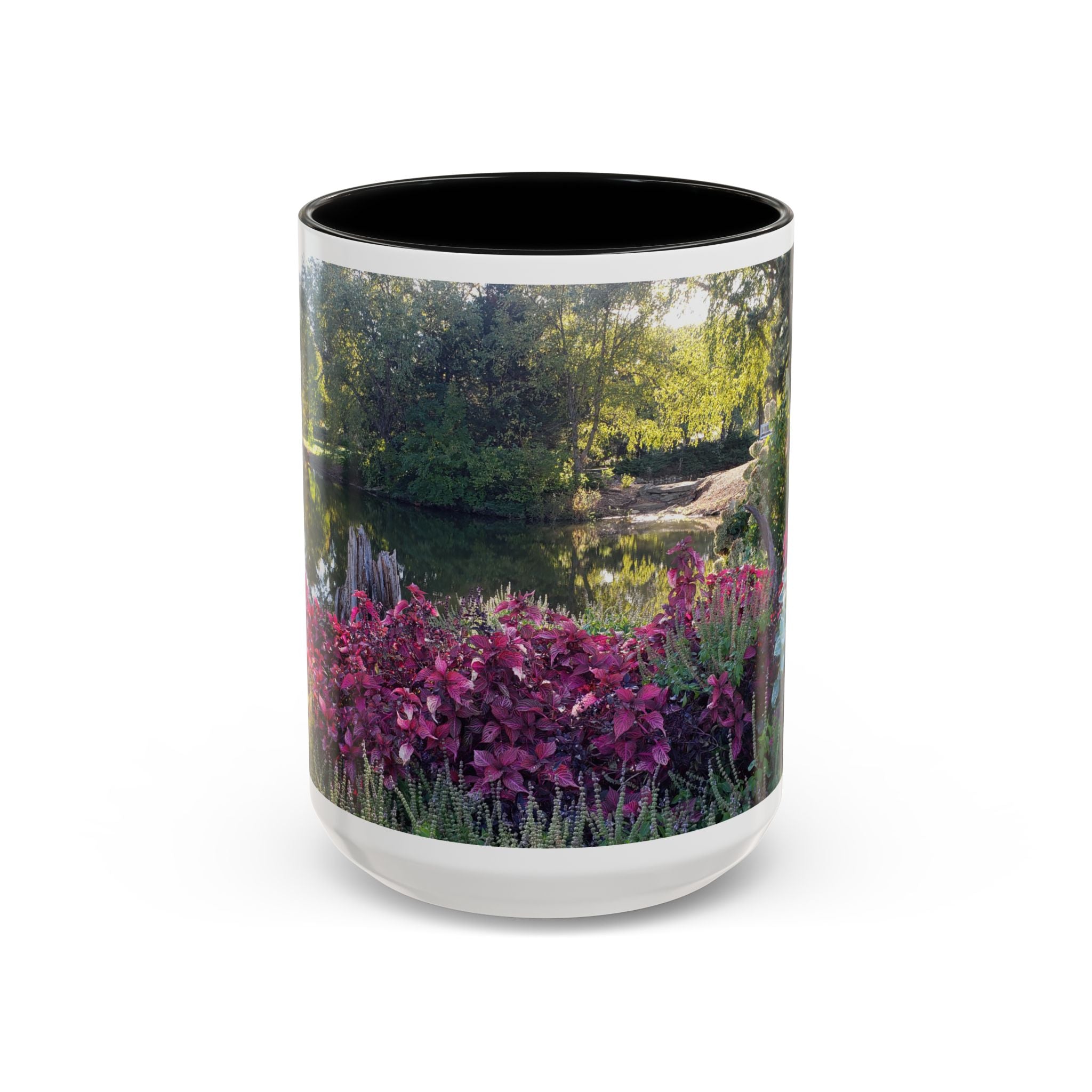 Garden Pond Accent Coffee Mug – Scenic Floral Landscape 11/15oz