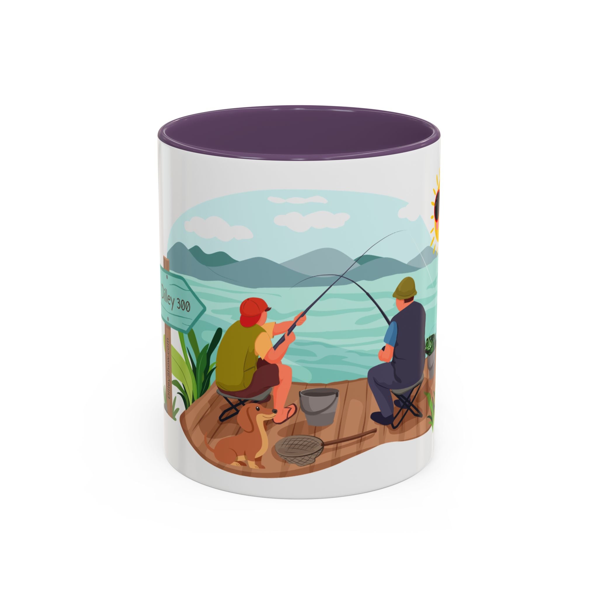Dilley 300 Fishing Friends Coffee Mug — Cute Sunny Lake Scene Accent Mug (11/15 oz)