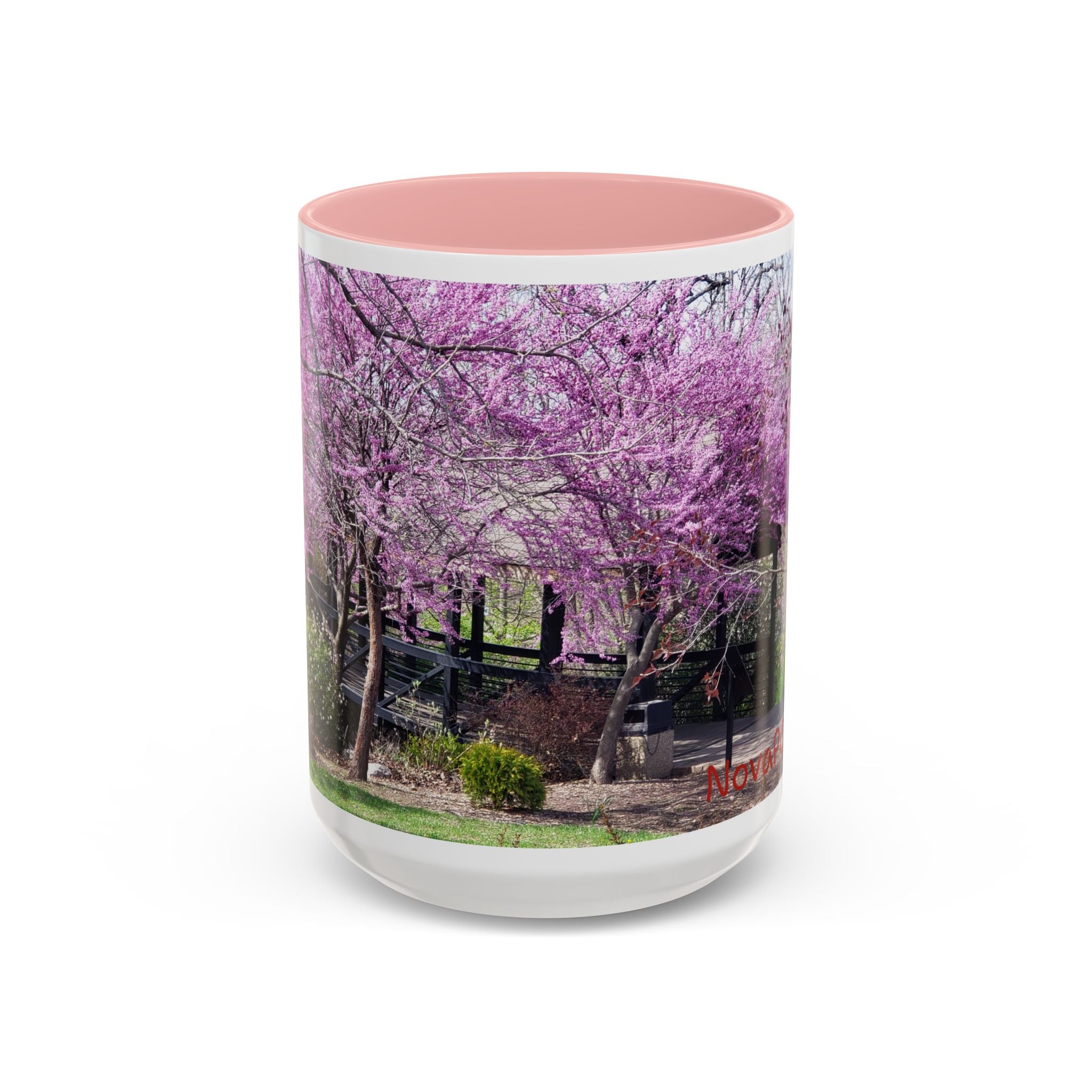 Spring Blossom Accent Coffee Mug – Pink Redbud Trees Photo Design (11/15 oz)