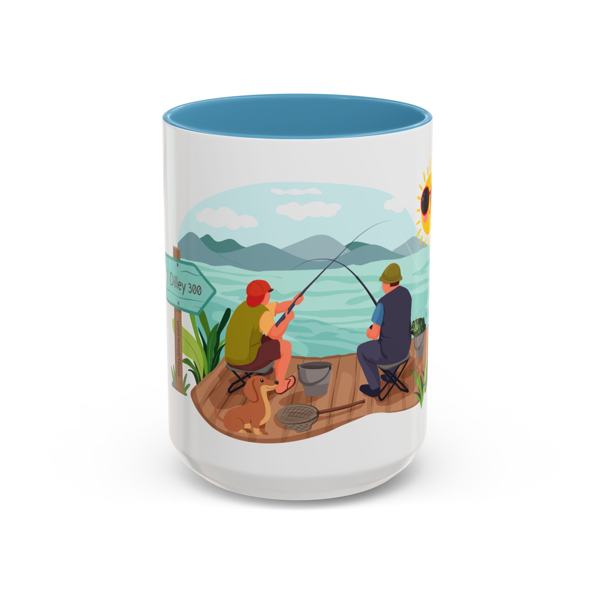 Dilley 300 Fishing Friends Coffee Mug — Cute Sunny Lake Scene Accent Mug (11/15 oz)