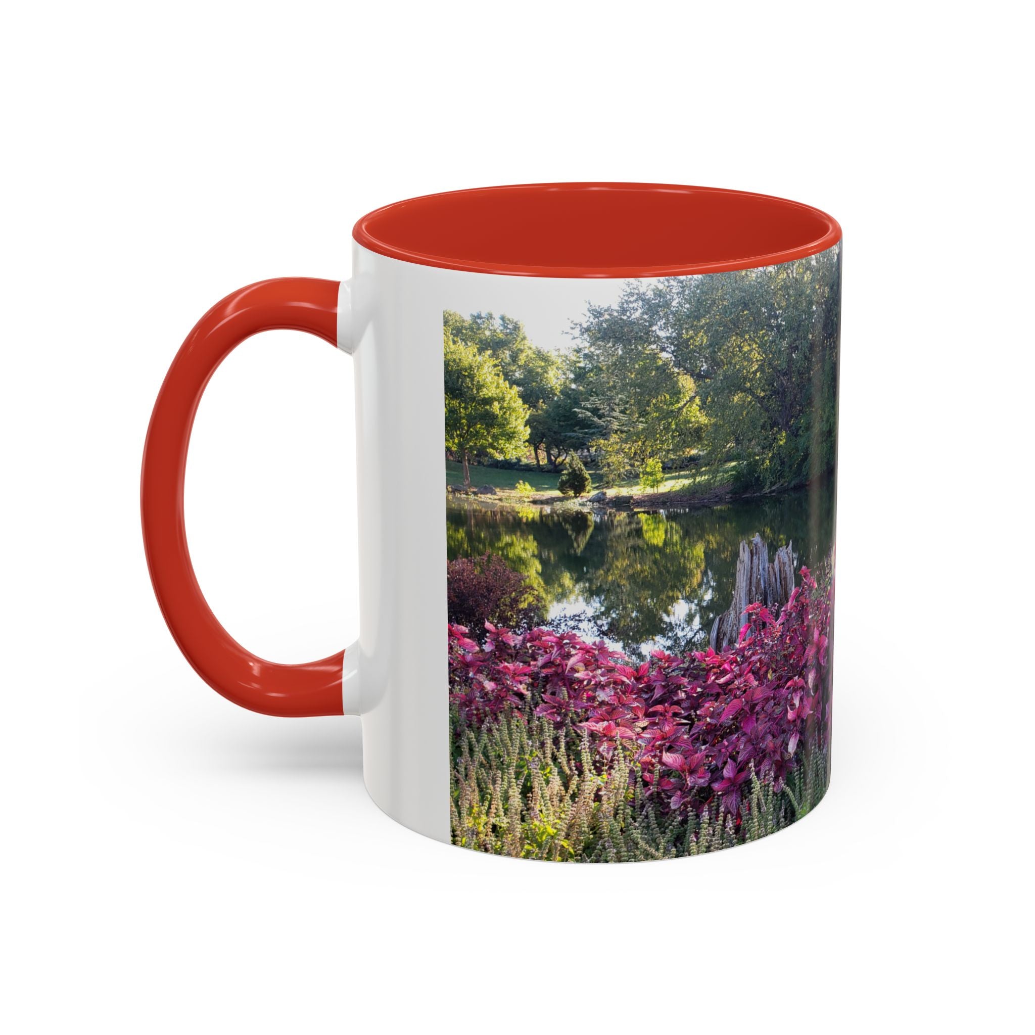 Garden Pond Accent Coffee Mug – Scenic Floral Landscape 11/15oz