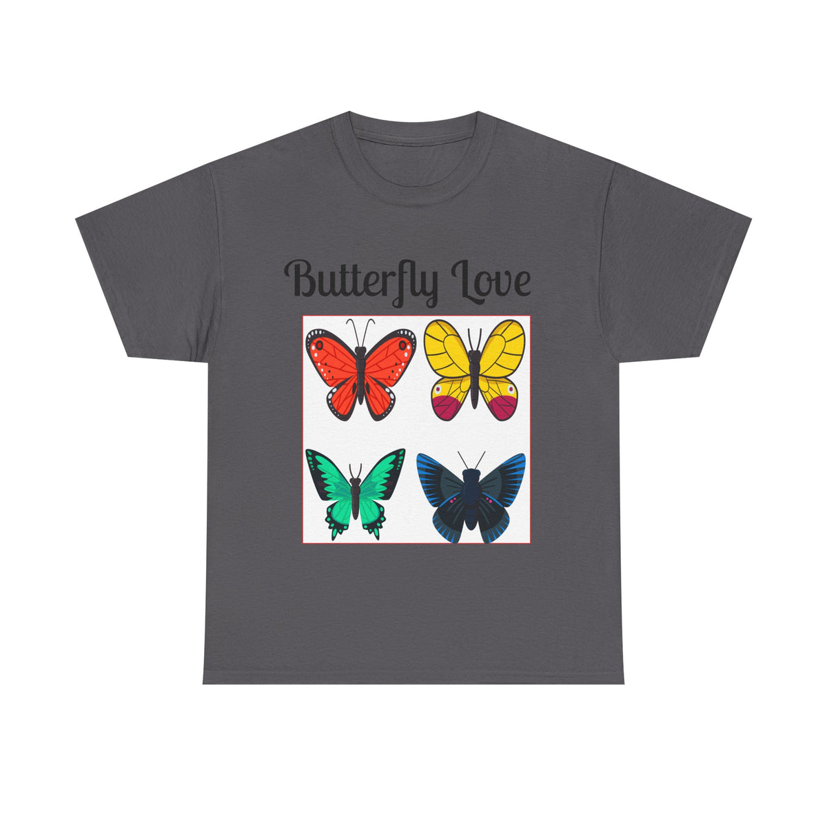 Customizable Butterfly Love T-Shirt — Colorful Four-Butterfly Graphic Tee