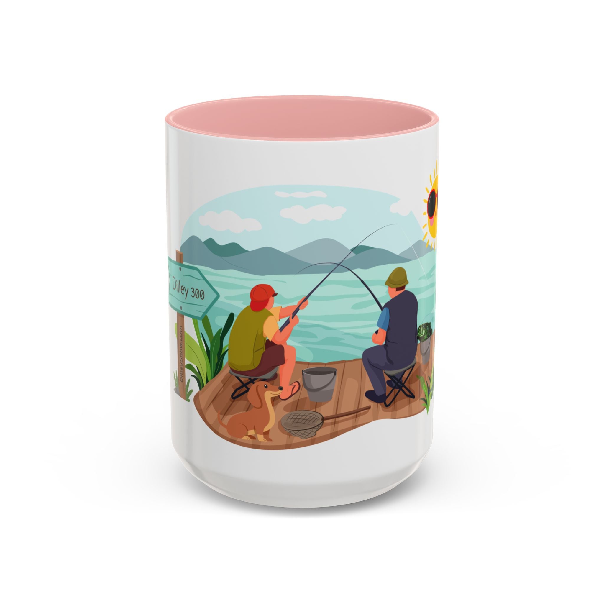 Dilley 300 Fishing Friends Coffee Mug — Cute Sunny Lake Scene Accent Mug (11/15 oz)