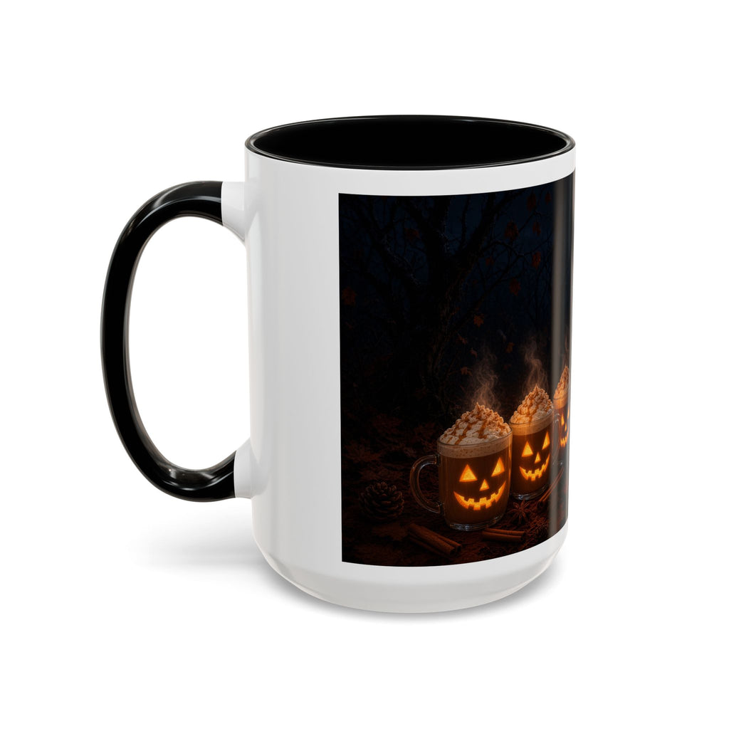 Halloween Black Cat Coffee Mug with Pumpkin Spice Jack-o’-Lanterns – Spooky Autumn Night Accent Mug
