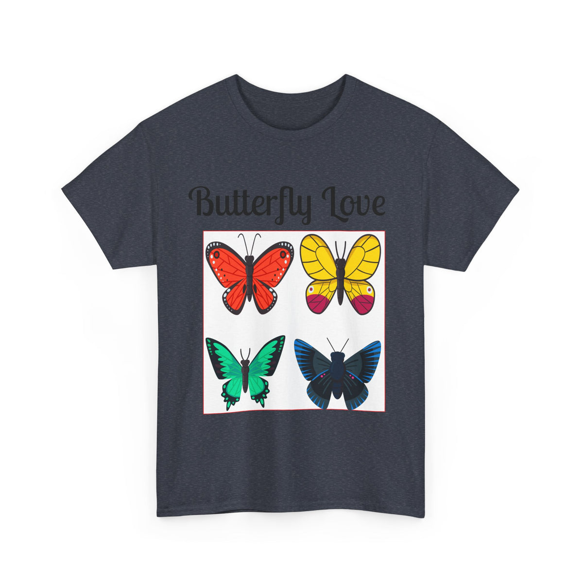 Customizable Butterfly Love T-Shirt — Colorful Four-Butterfly Graphic Tee