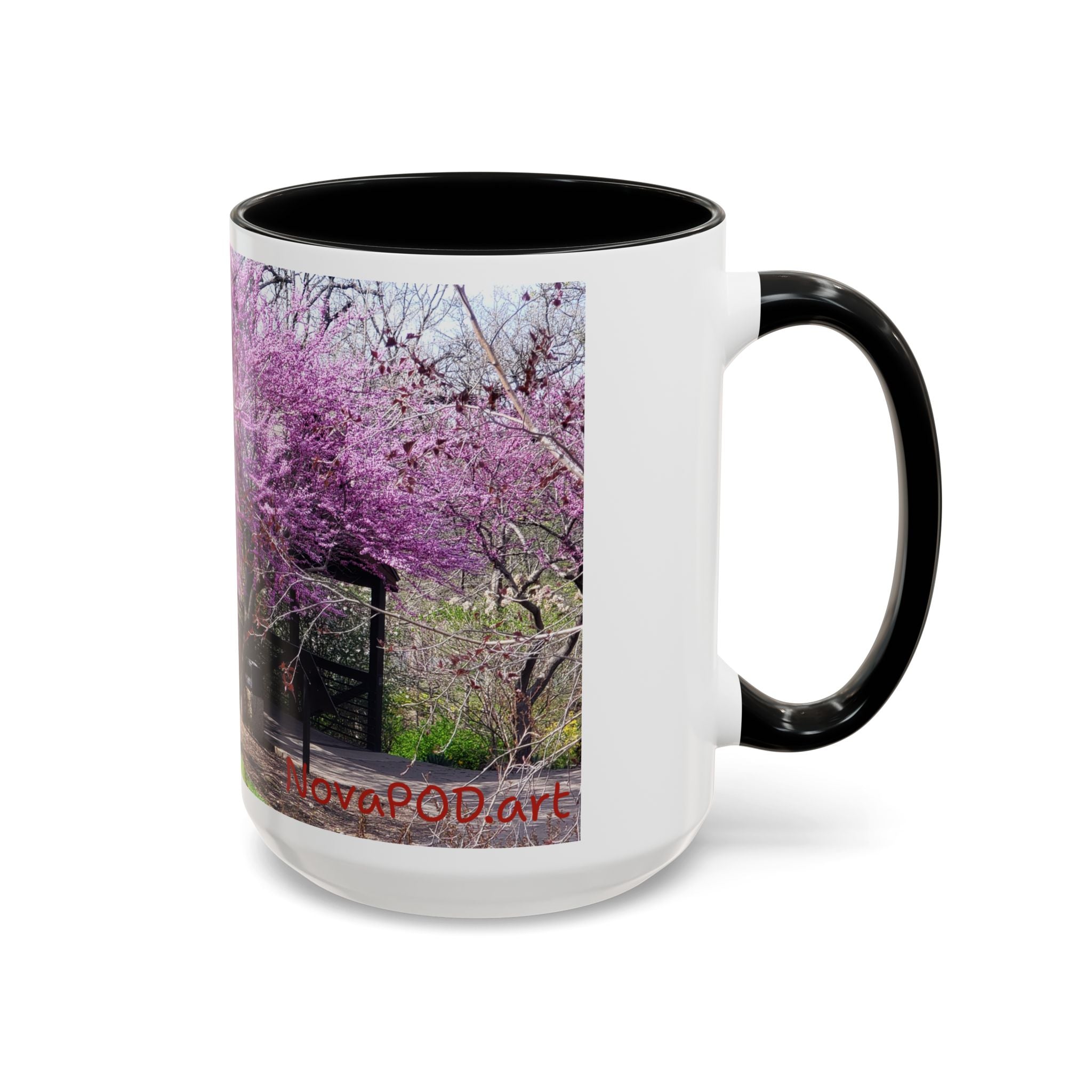 Spring Blossom Accent Coffee Mug – Pink Redbud Trees Photo Design (11/15 oz)