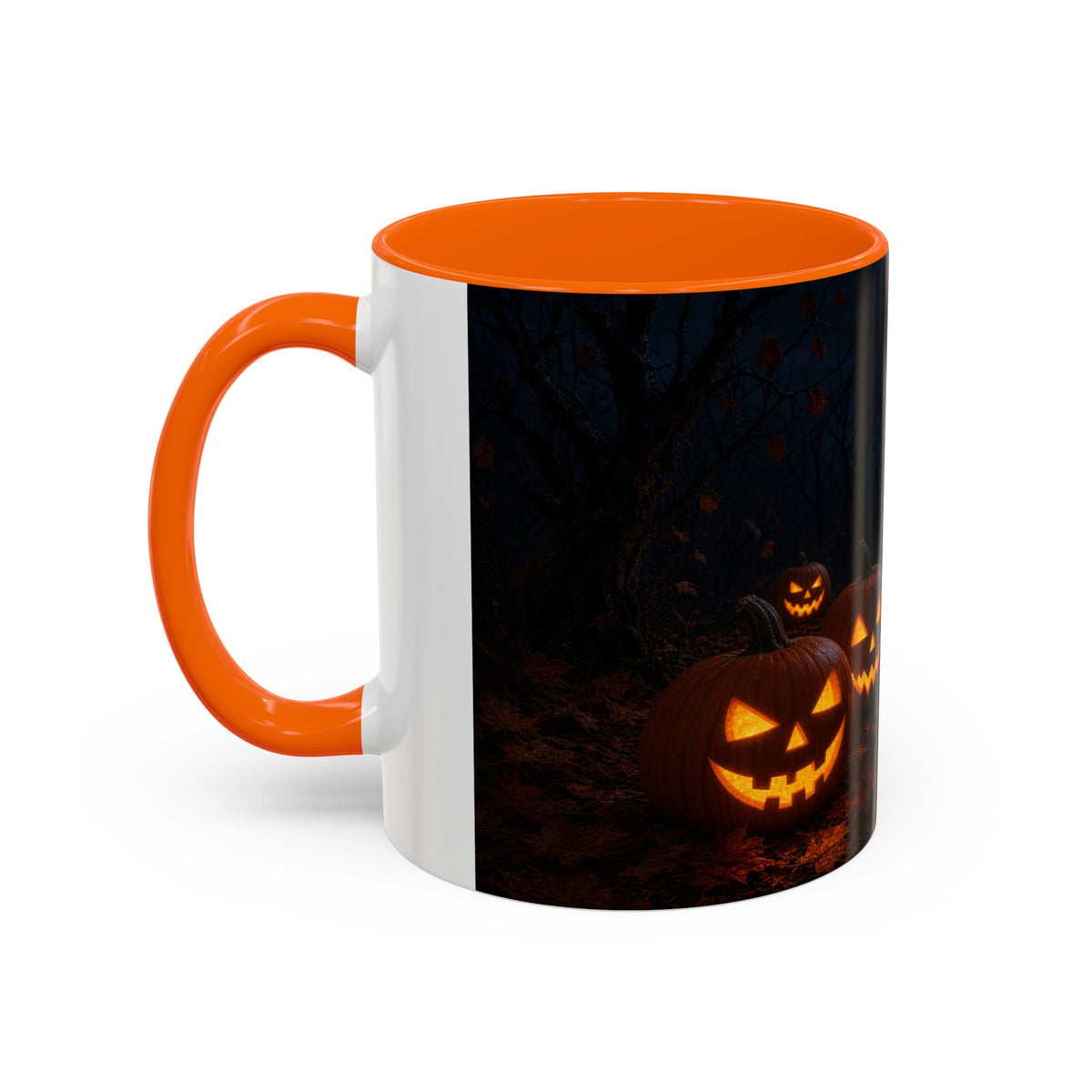 Halloween Black Cat Accent Coffee Mug — Spooky Jack-o'-Lantern Night (Customizable)