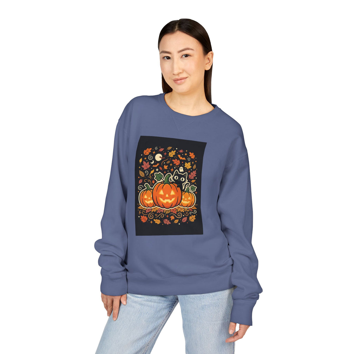 Halloween Pumpkin Crewneck Sweatshirt — Jack-O'-Lantern Fall Graphic