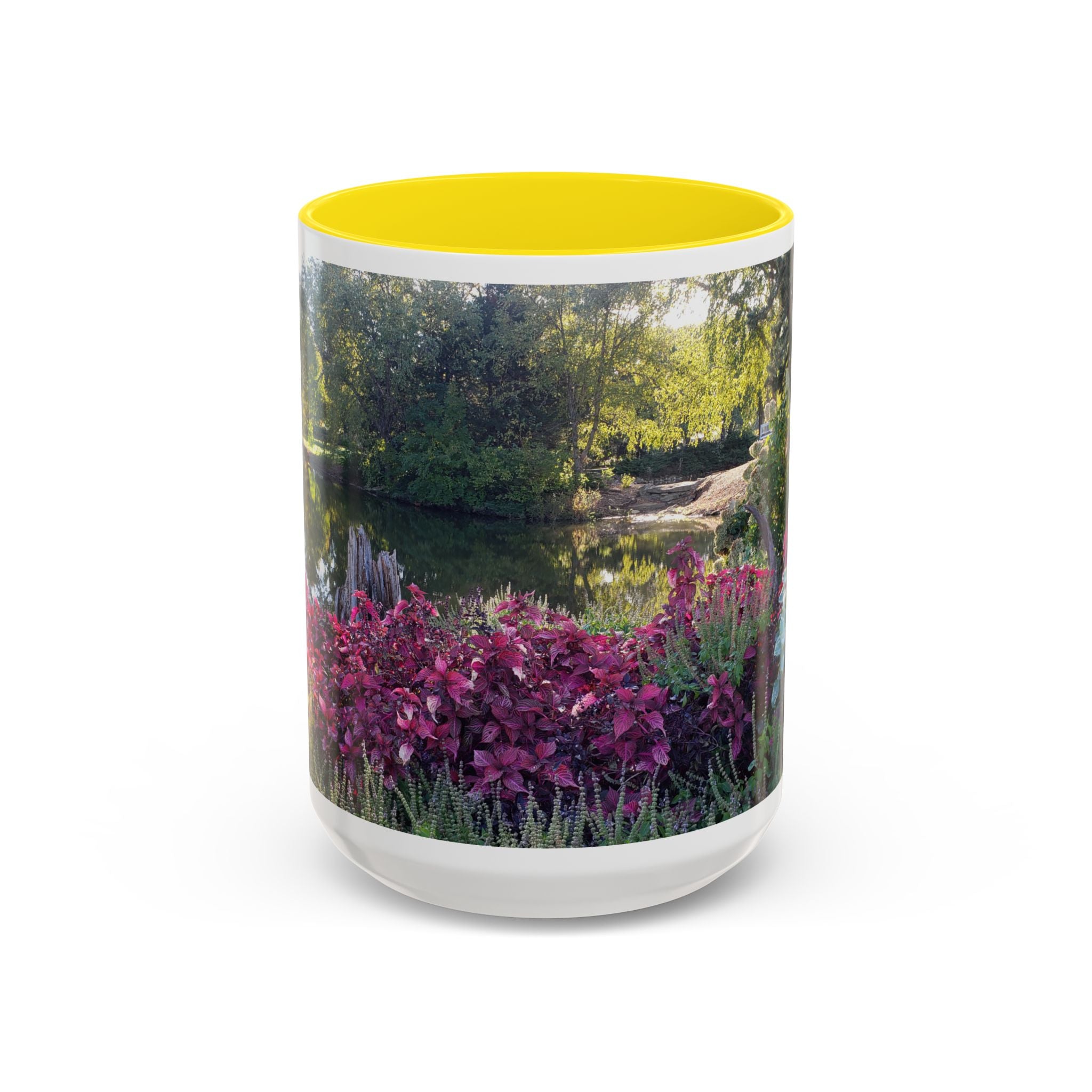 Garden Pond Accent Coffee Mug – Scenic Floral Landscape 11/15oz