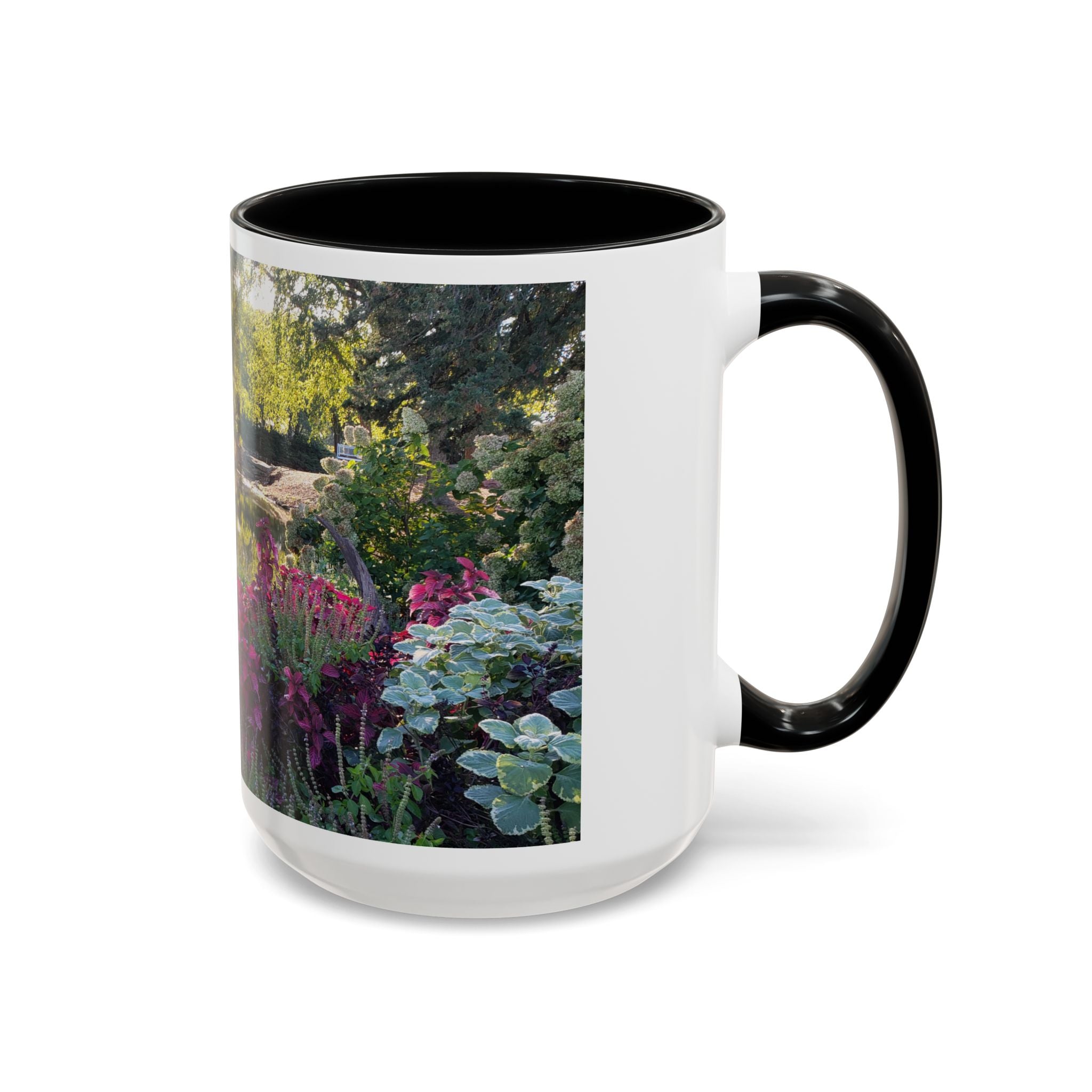 Garden Pond Accent Coffee Mug – Scenic Floral Landscape 11/15oz