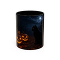 Halloween Black Cat Accent Coffee Mug — Spooky Jack-o'-Lantern Night (Customizable)