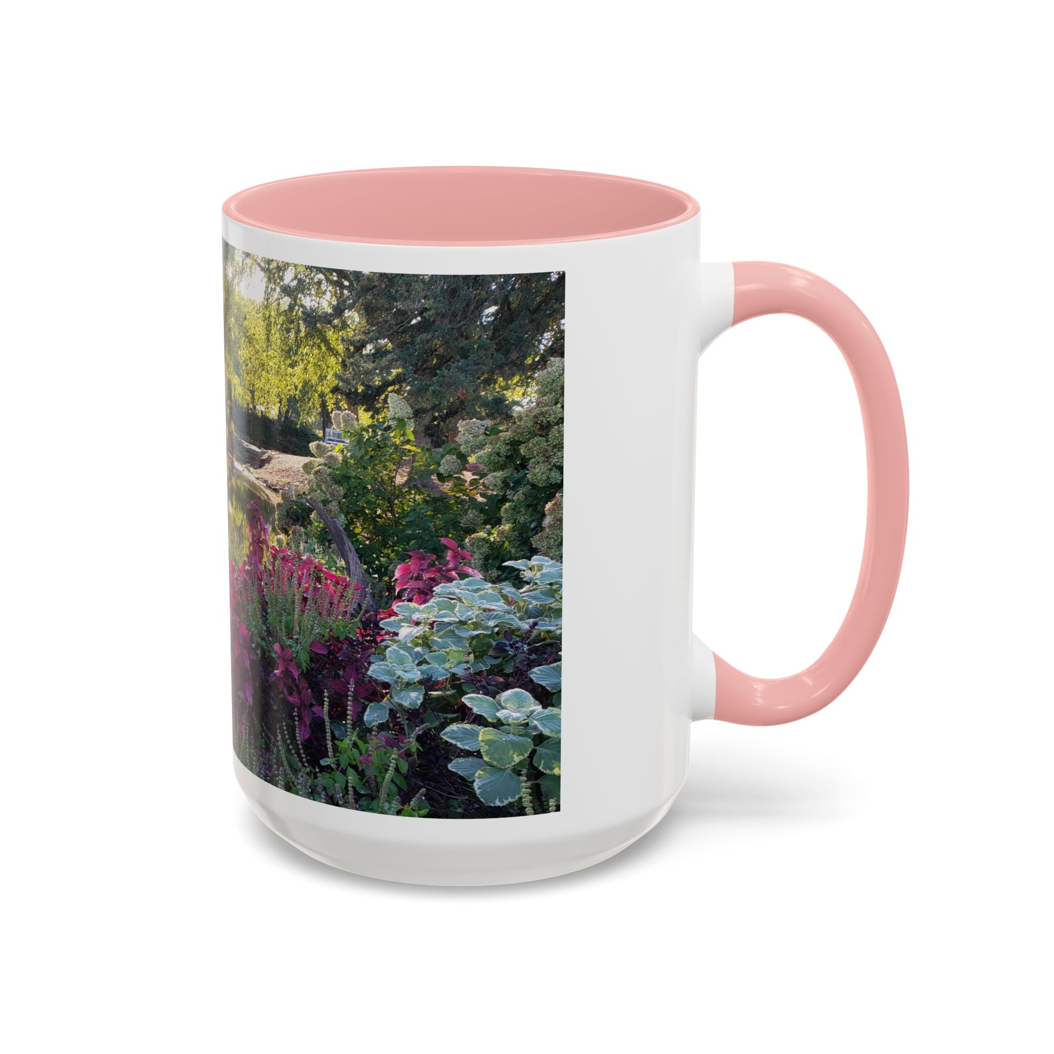 Garden Pond Accent Coffee Mug – Scenic Floral Landscape 11/15oz