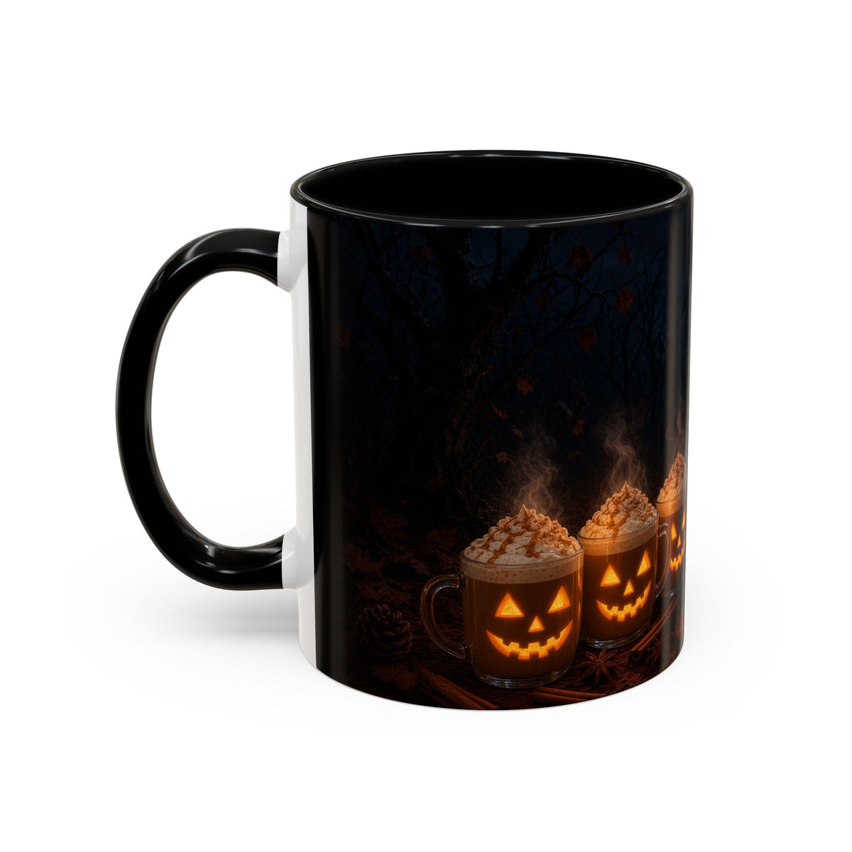 Halloween Black Cat Coffee Mug — Pumpkin Spice Jack-O’-Lantern Latte Accent Mug (11/15 oz)