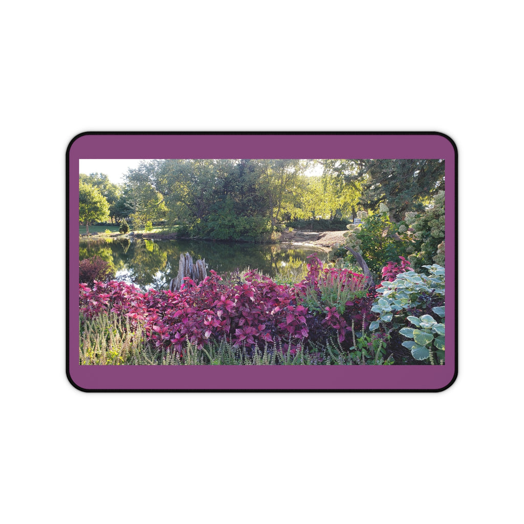 Floral Garden Desk Mat — Tranquil Pond Scene Mouse Pad