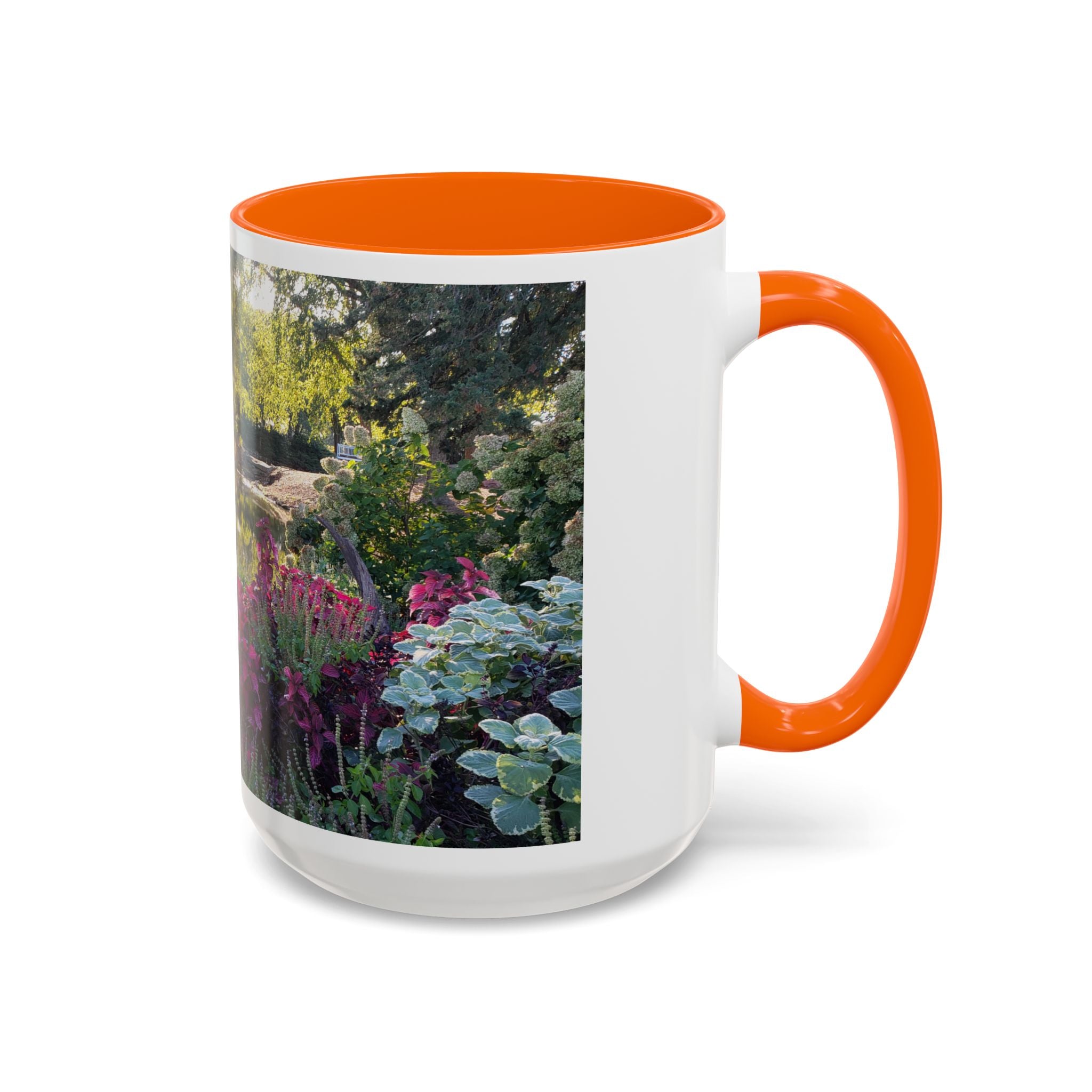 Garden Pond Accent Coffee Mug – Scenic Floral Landscape 11/15oz