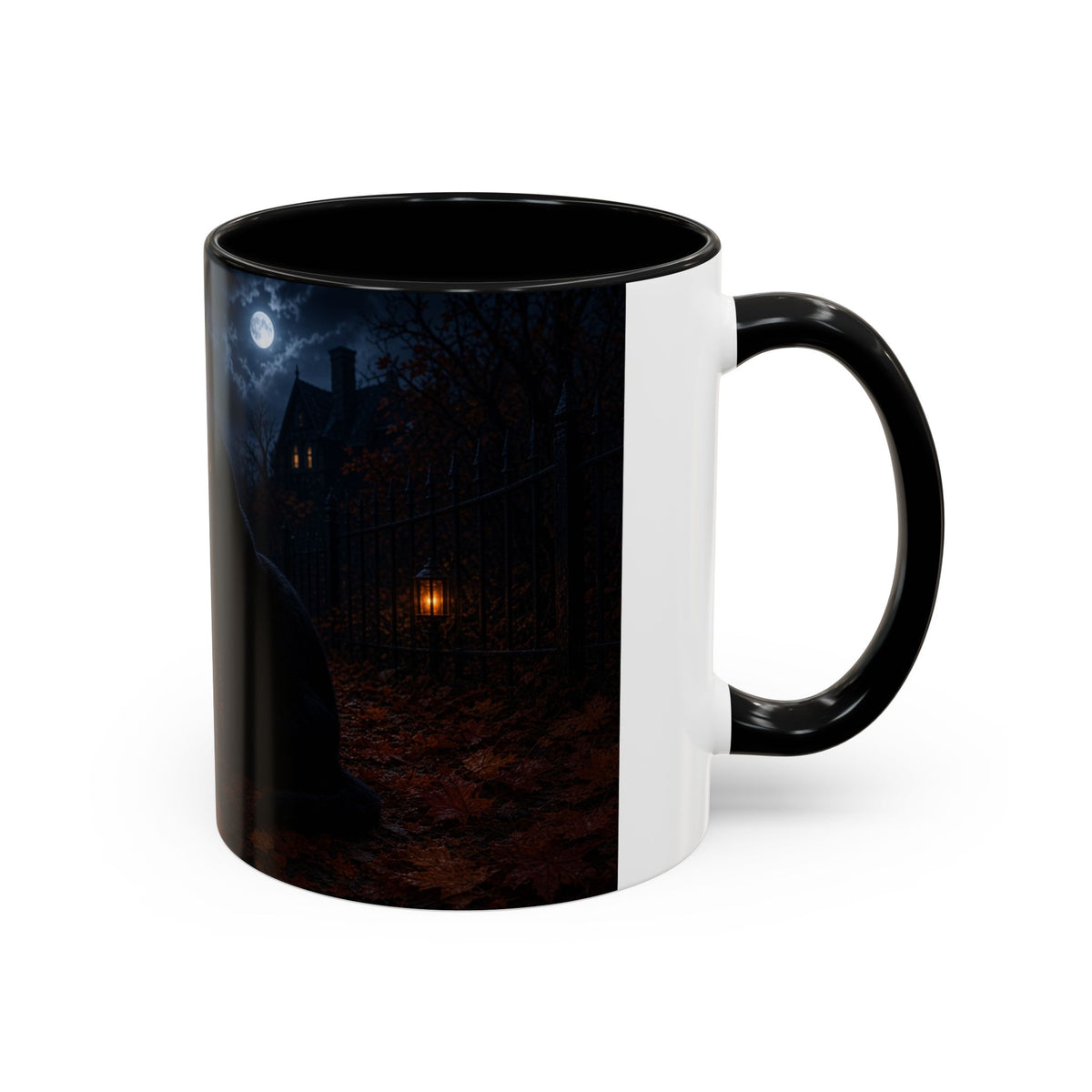 Halloween Black Cat Accent Coffee Mug — Spooky Jack-o'-Lantern Night (Customizable)
