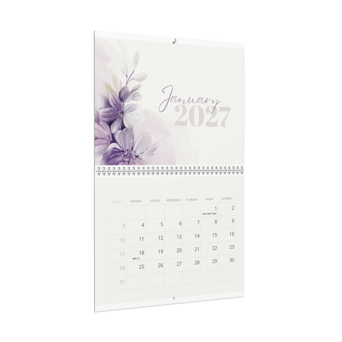2027 Floral Wall Calendar – Pastel Lavender Monthly Planner
