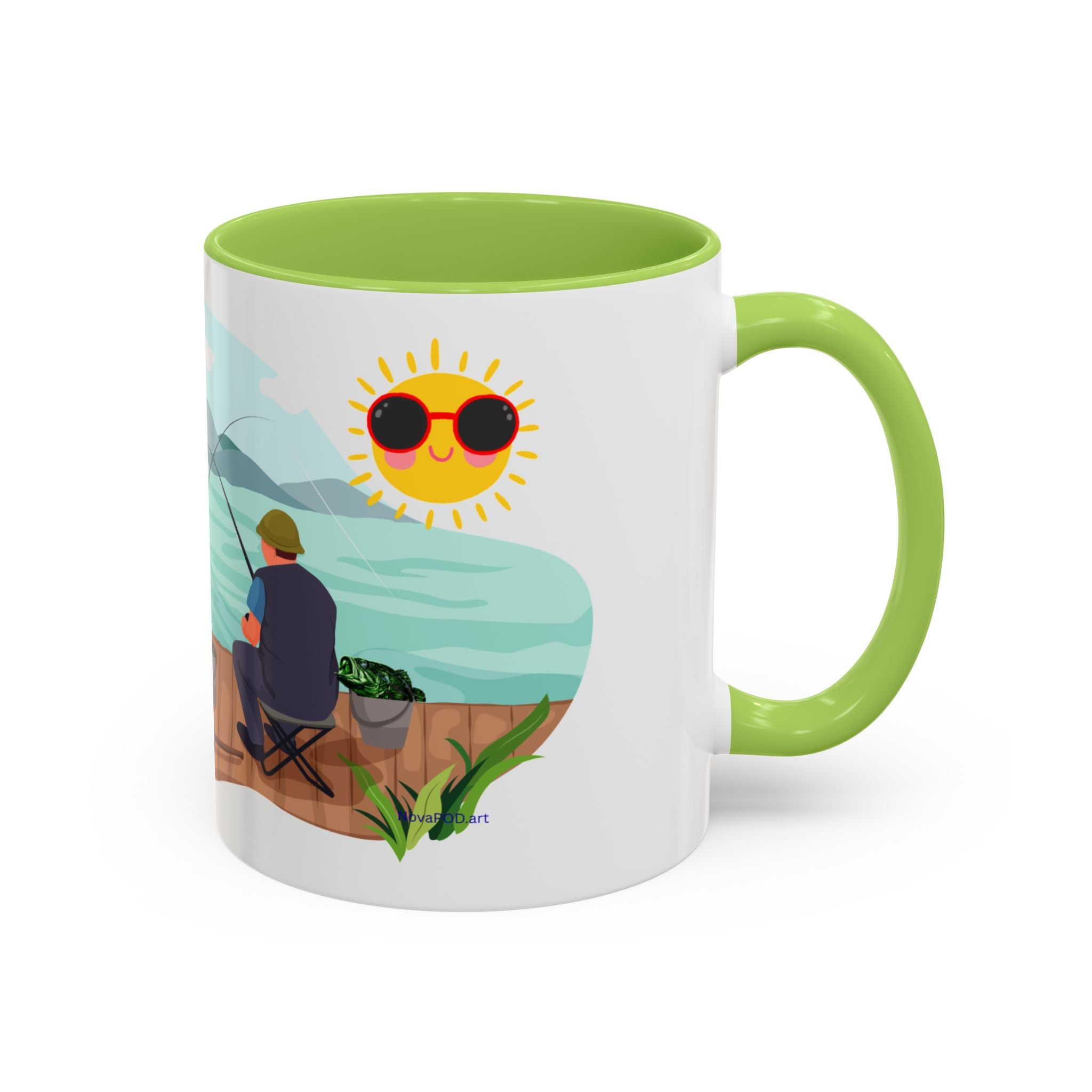 Dilley 300 Fishing Friends Coffee Mug — Cute Sunny Lake Scene Accent Mug (11/15 oz)