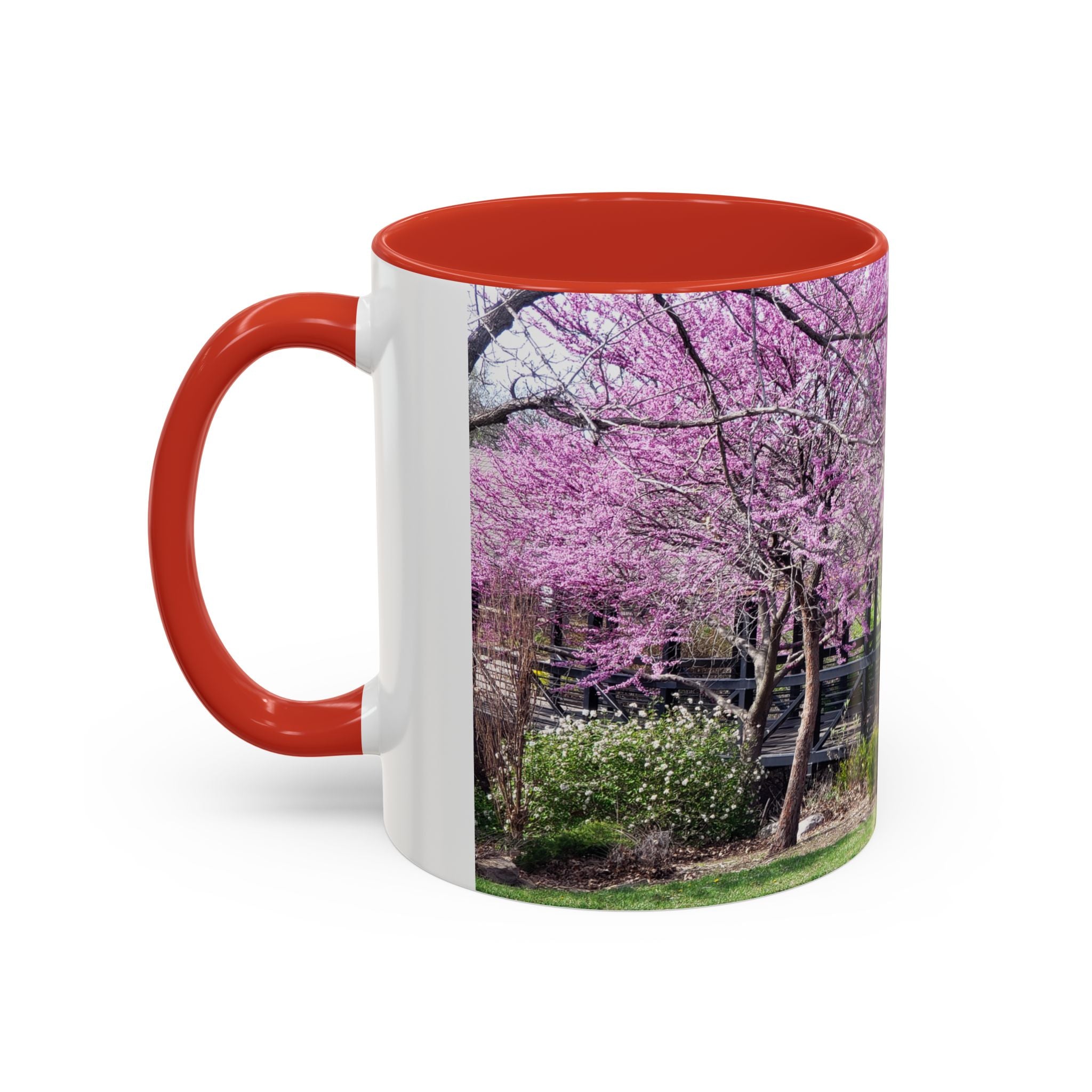 Spring Blossom Accent Coffee Mug – Pink Redbud Trees Photo Design (11/15 oz)