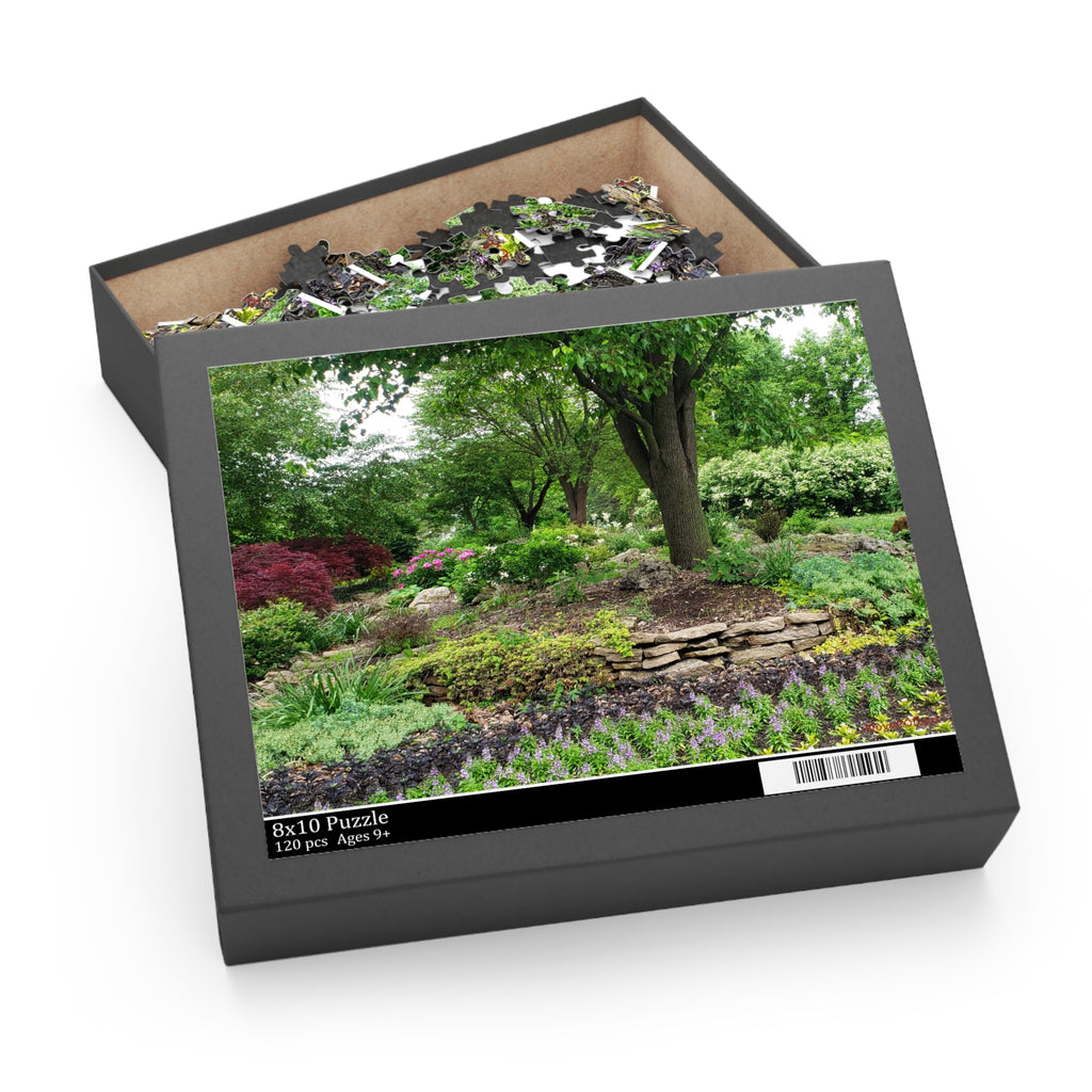 Garden Serenity Puzzle — 120/252/500-Piece Jigsaw of Lush Tree & Stone Garden
