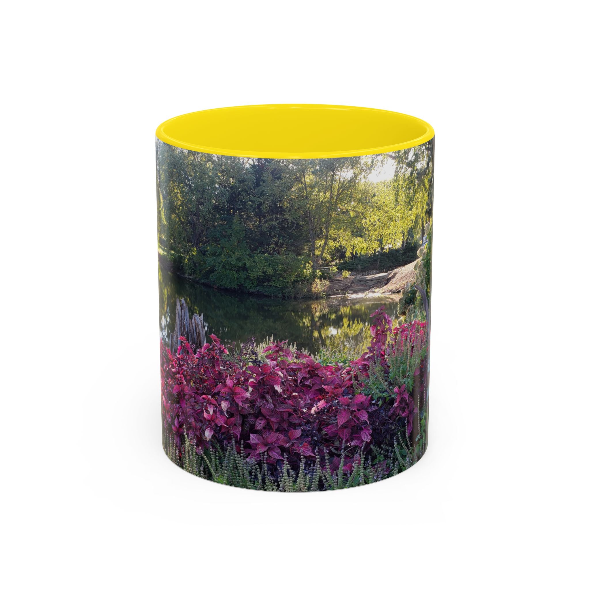 Garden Pond Accent Coffee Mug – Scenic Floral Landscape 11/15oz