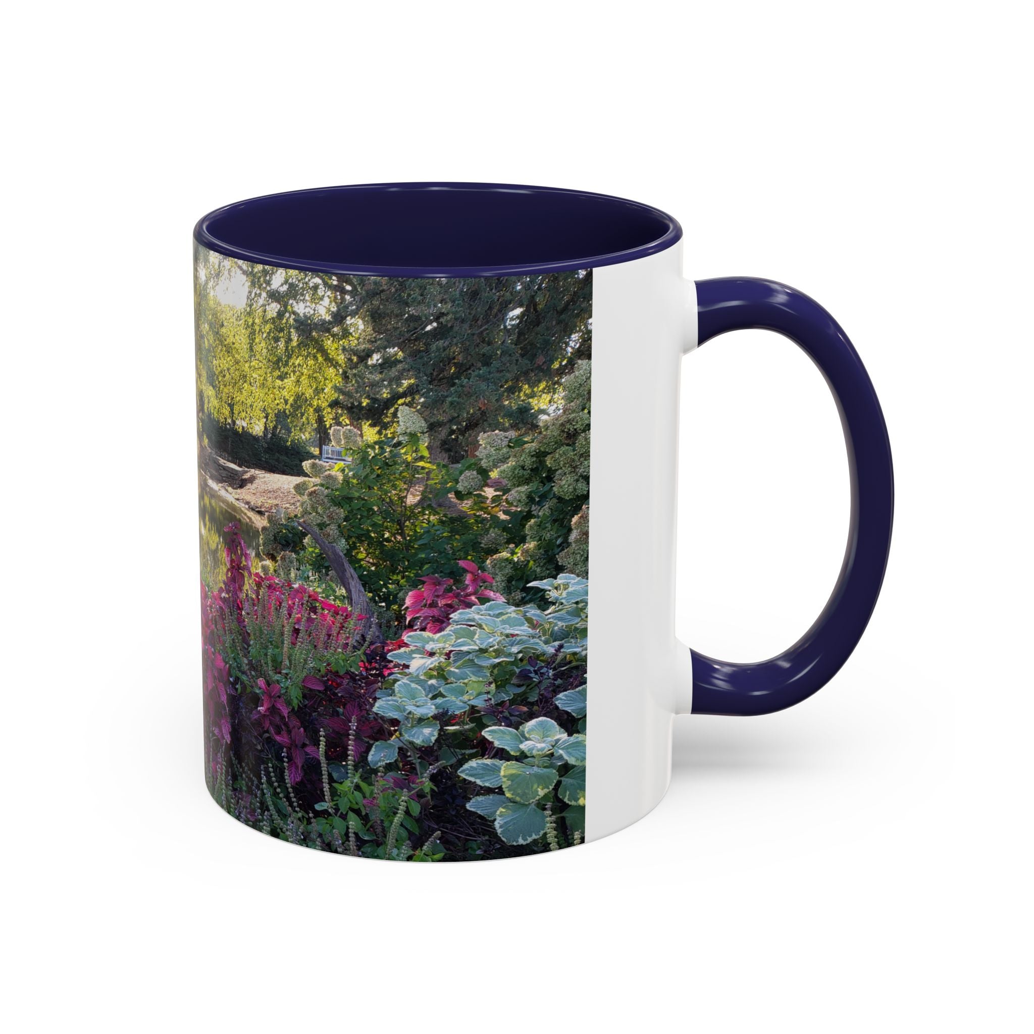 Garden Pond Accent Coffee Mug – Scenic Floral Landscape 11/15oz