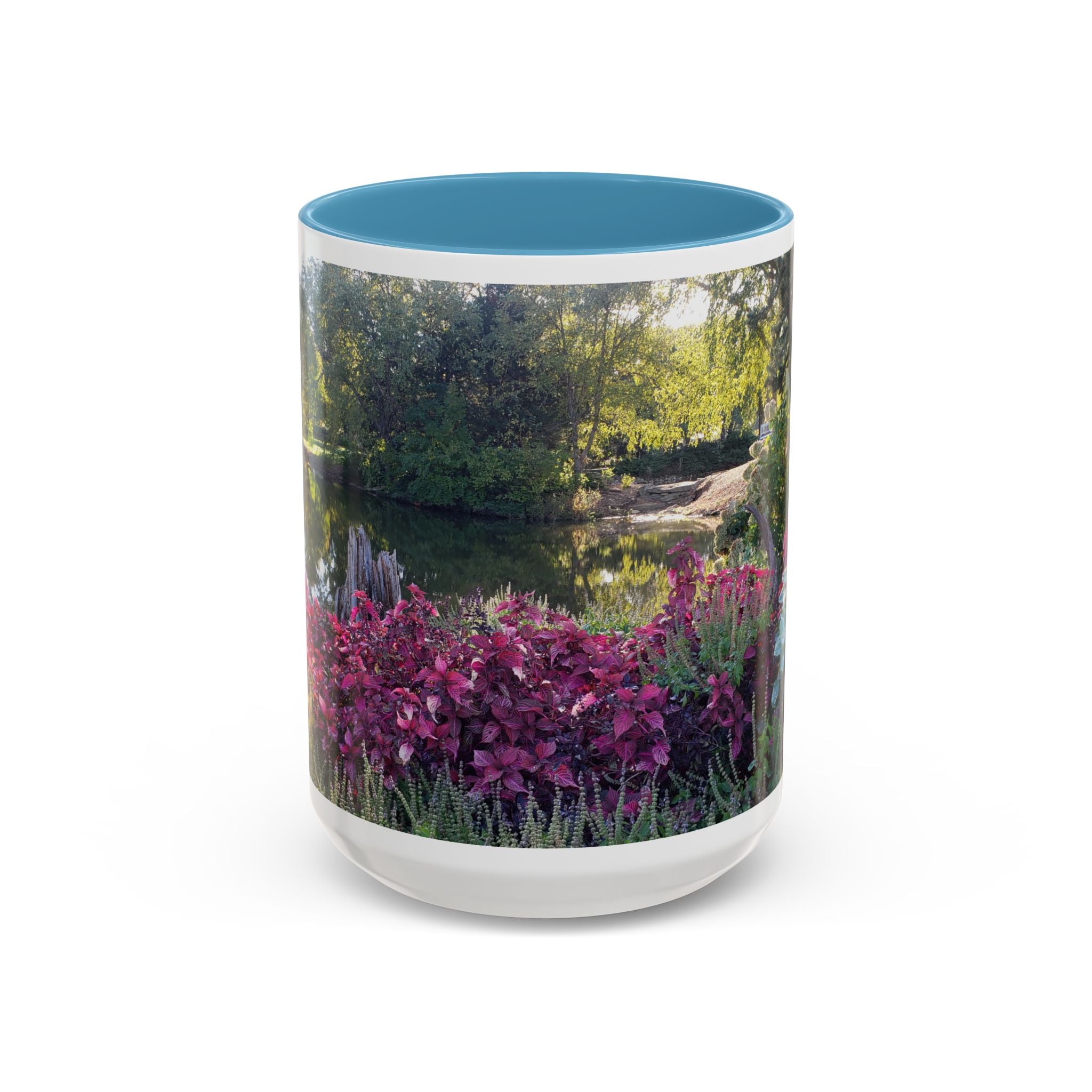 Garden Pond Accent Coffee Mug – Scenic Floral Landscape 11/15oz