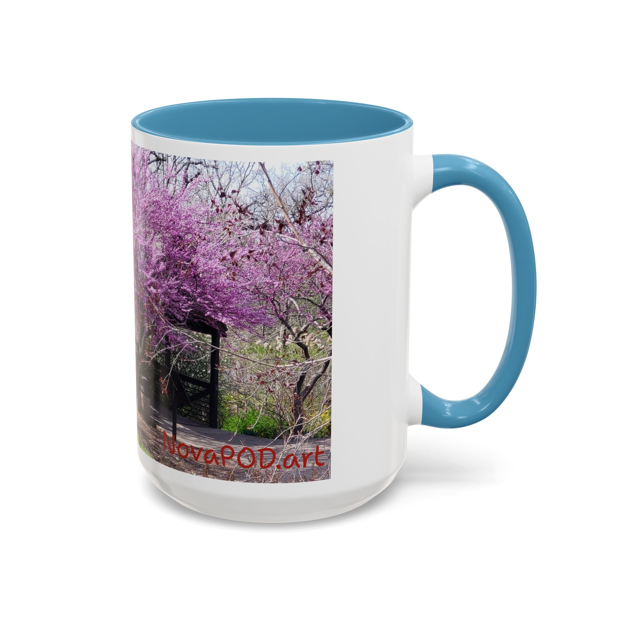 Spring Blossom Accent Coffee Mug – Pink Redbud Trees Photo Design (11/15 oz)