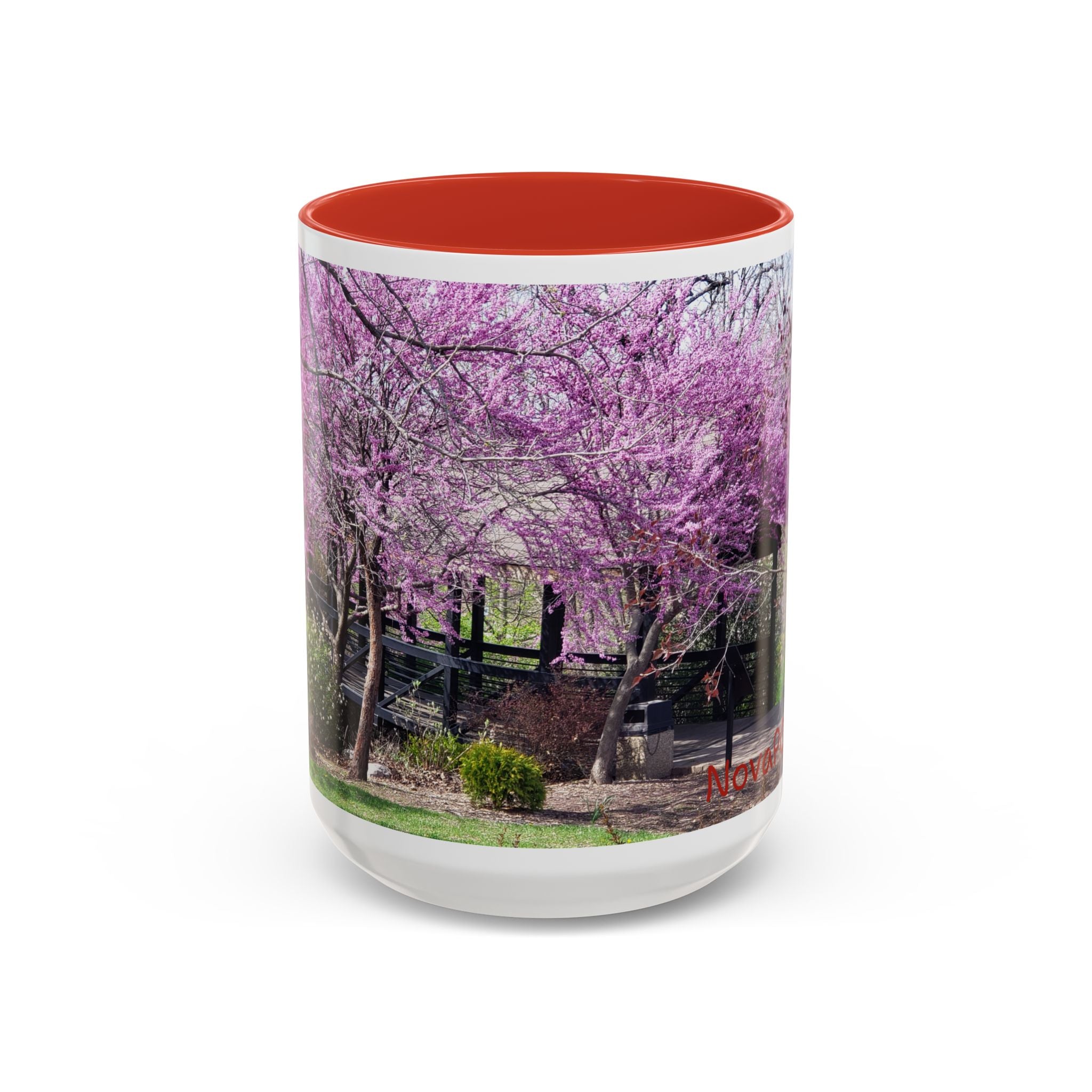Spring Blossom Accent Coffee Mug – Pink Redbud Trees Photo Design (11/15 oz)