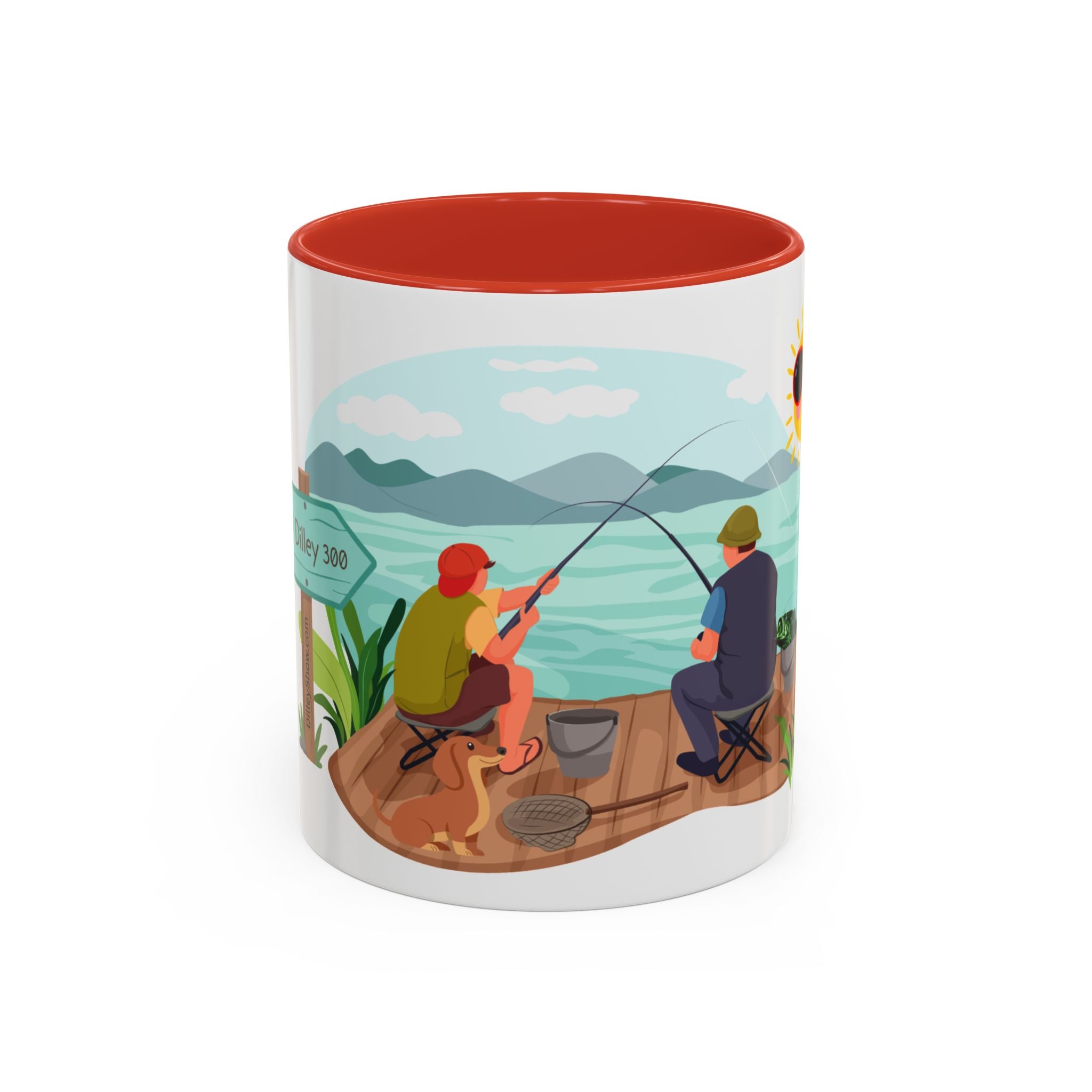 Dilley 300 Fishing Friends Coffee Mug — Cute Sunny Lake Scene Accent Mug (11/15 oz)