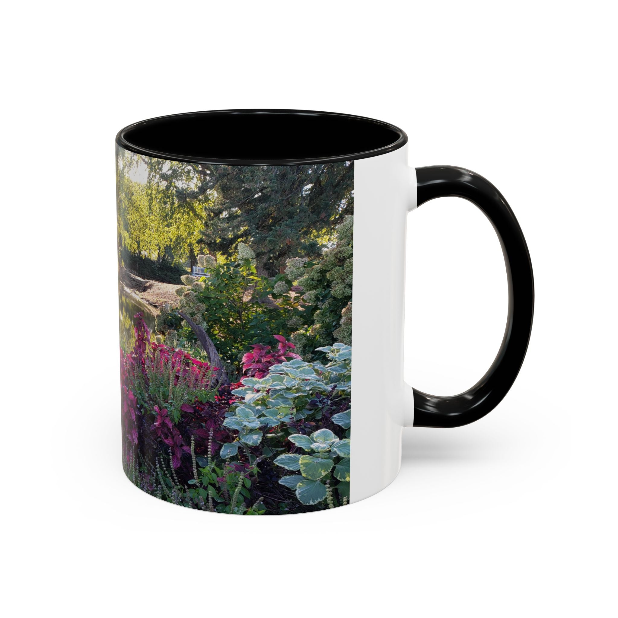 Garden Pond Accent Coffee Mug – Scenic Floral Landscape 11/15oz