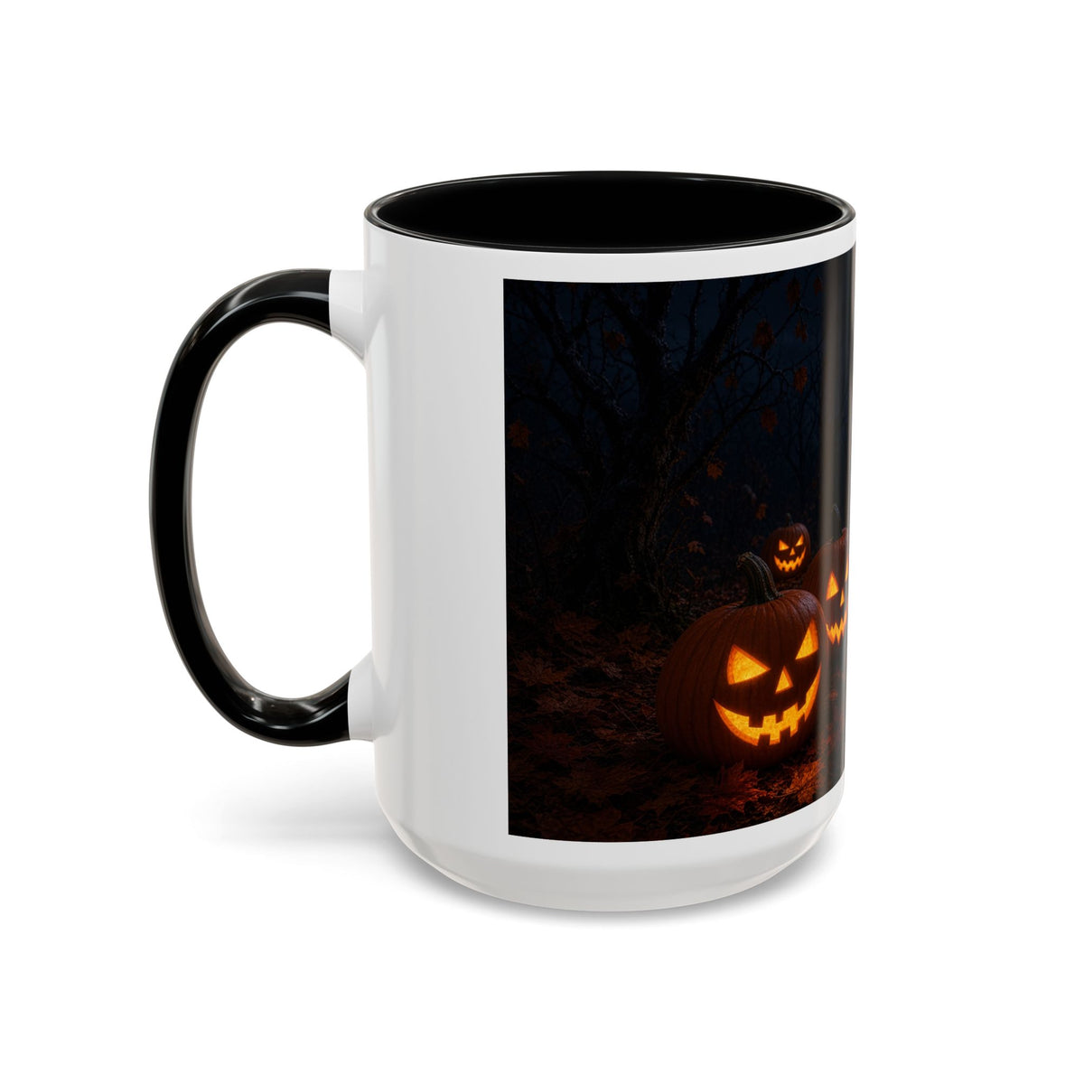 Halloween Black Cat Accent Coffee Mug — Spooky Jack-o'-Lantern Night (Customizable)